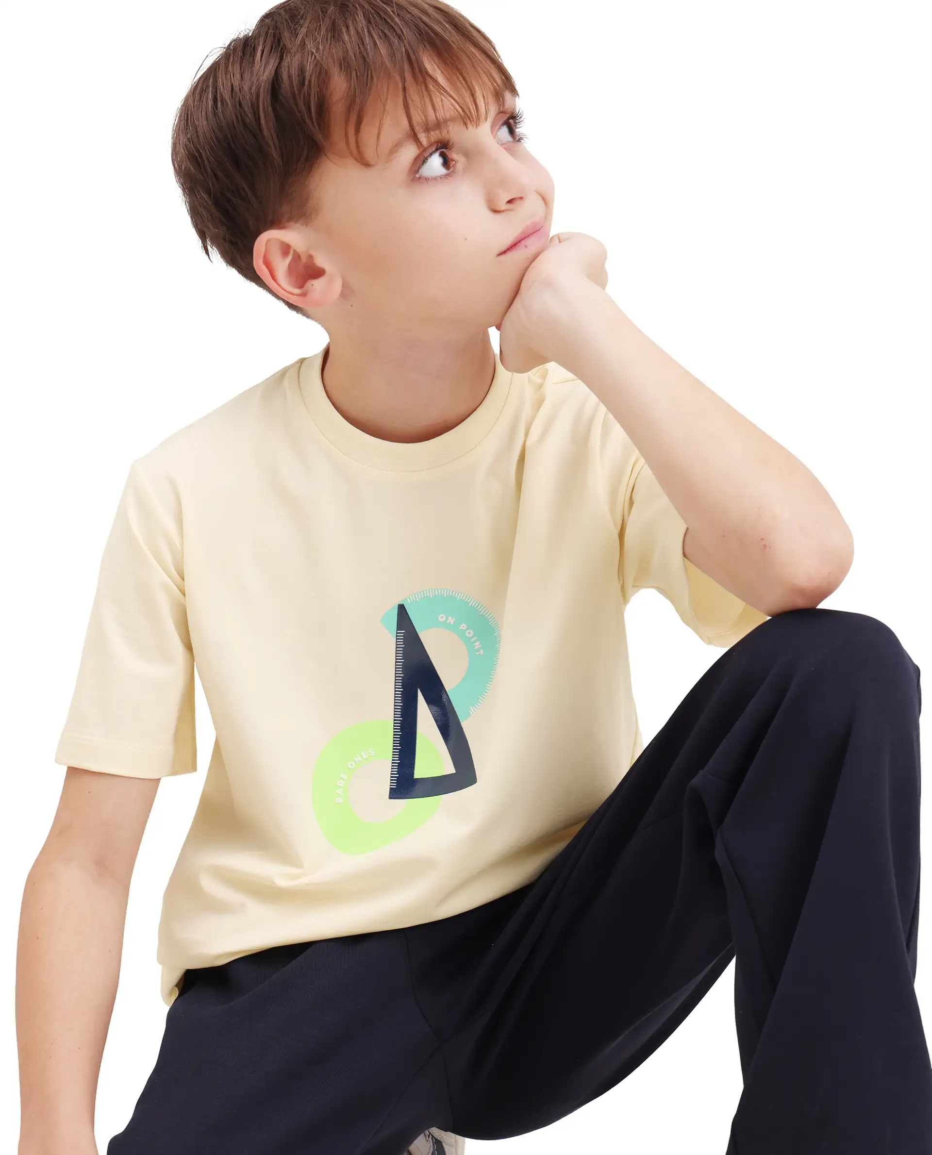 Rare Ones Kids Trac Off White Cotton Blend Pull-On Closure Pigment Print Regular Fit T-Shirt
