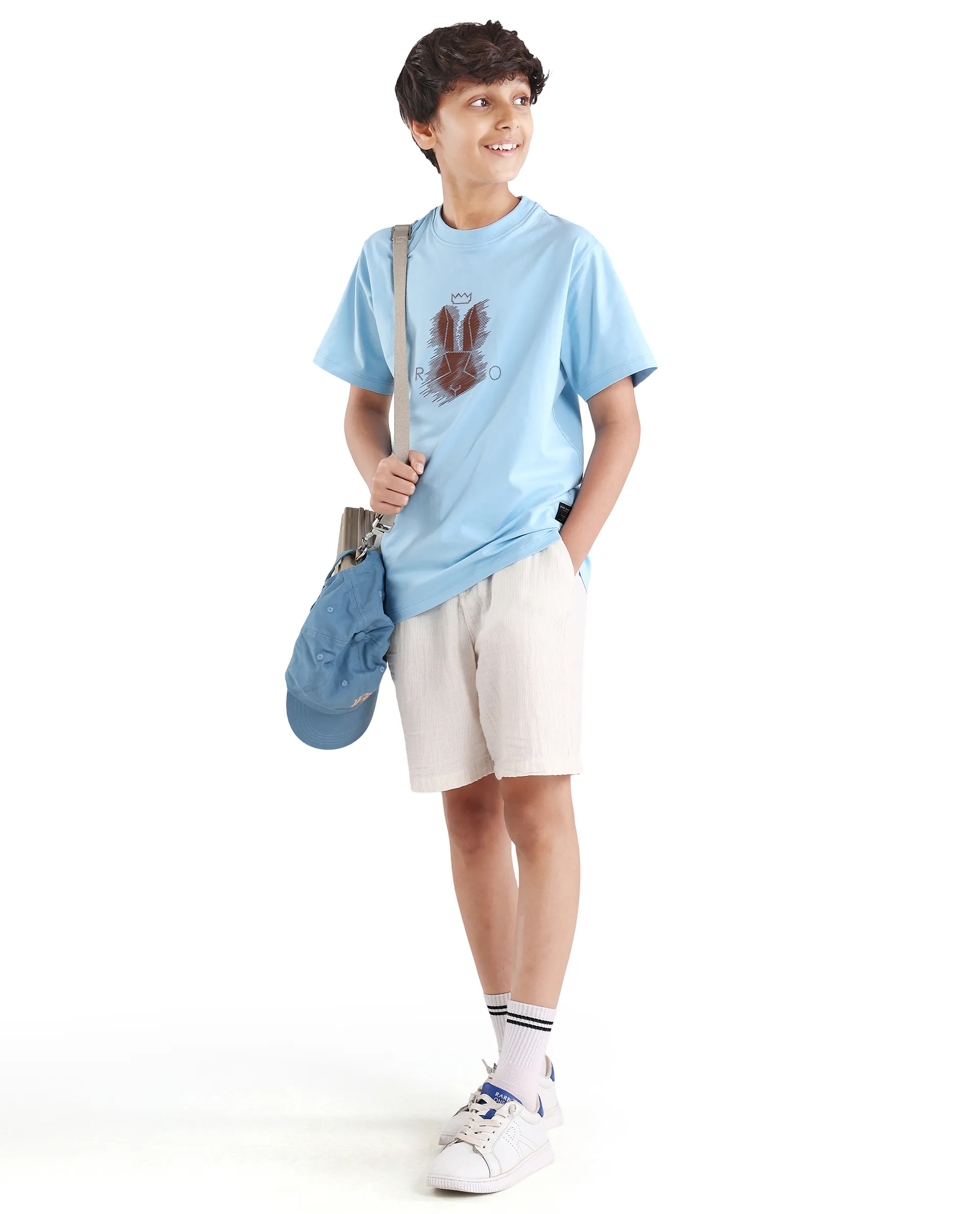 Rare Ones Kids Tregor-K Light Blue Cotton Blend Pull-On Closure Hd Print Regular Fit T-Shirt - Image 2