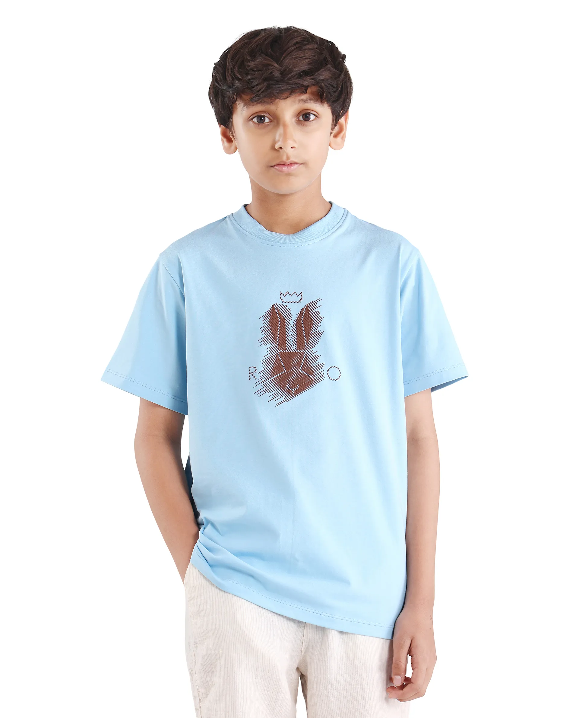 Rare Ones Kids Tregor-K Light Blue Cotton Blend Pull-On Closure Hd Print Regular Fit T-Shirt - Image 3