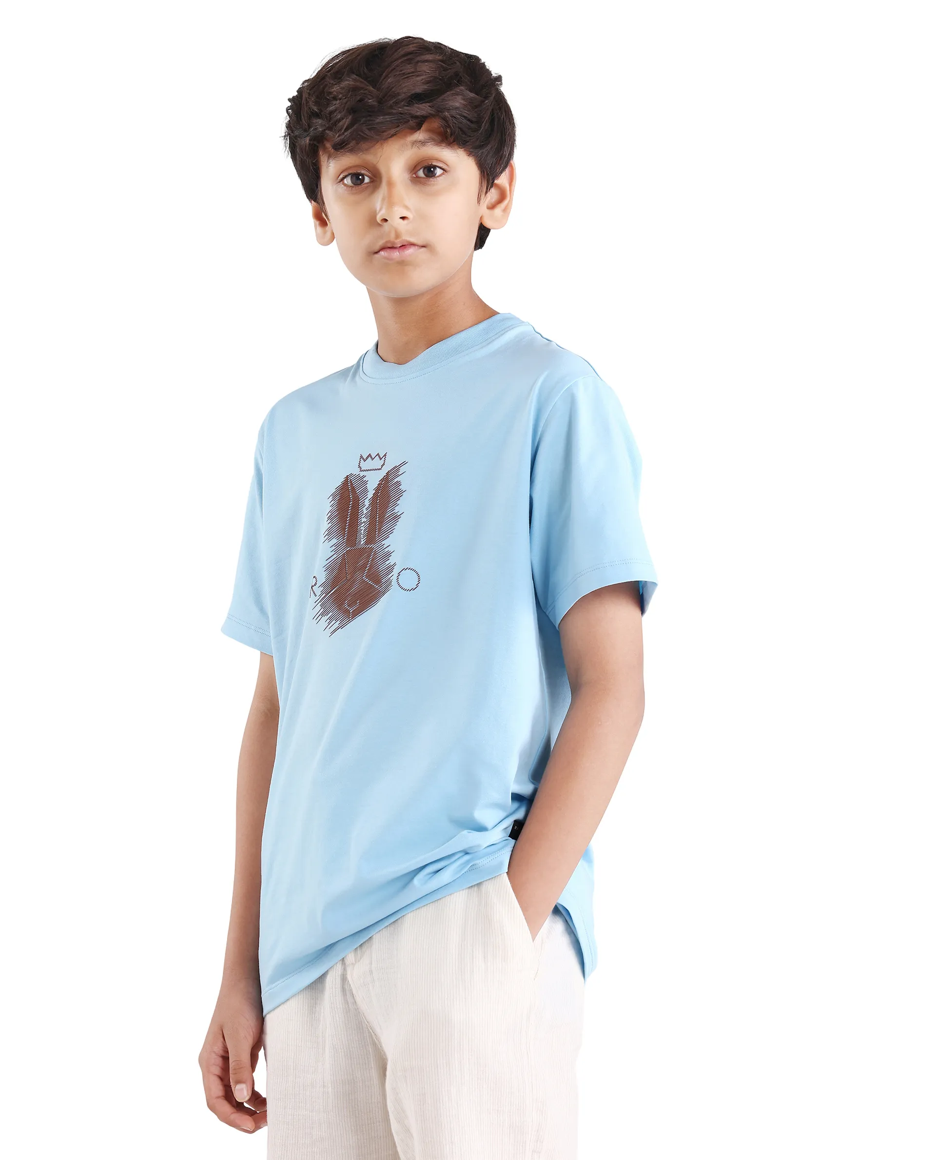 Rare Ones Kids Tregor-K Light Blue Cotton Blend Pull-On Closure Hd Print Regular Fit T-Shirt - Image 5