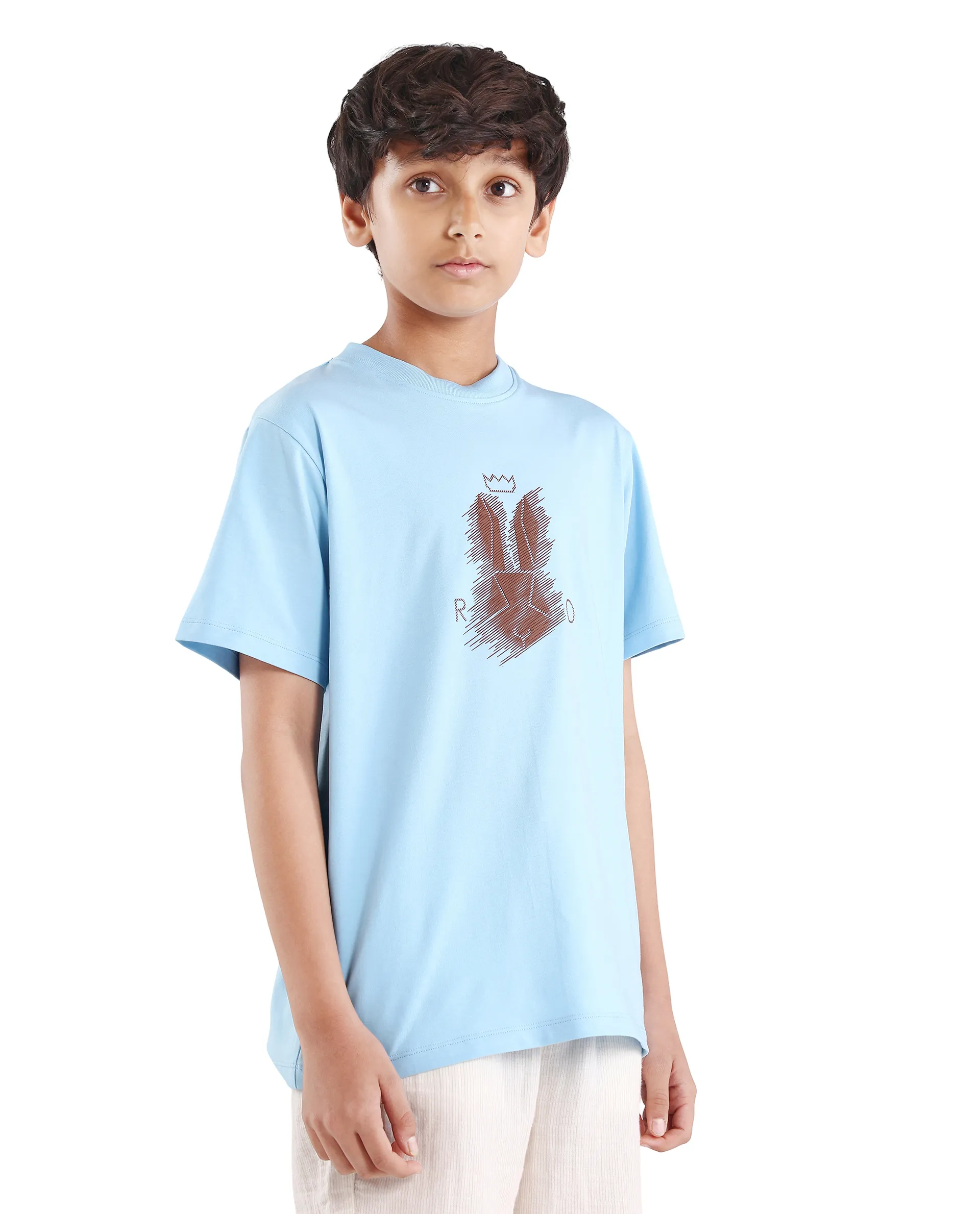 Rare Ones Kids Tregor-K Light Blue Cotton Blend Pull-On Closure Hd Print Regular Fit T-Shirt - Image 6