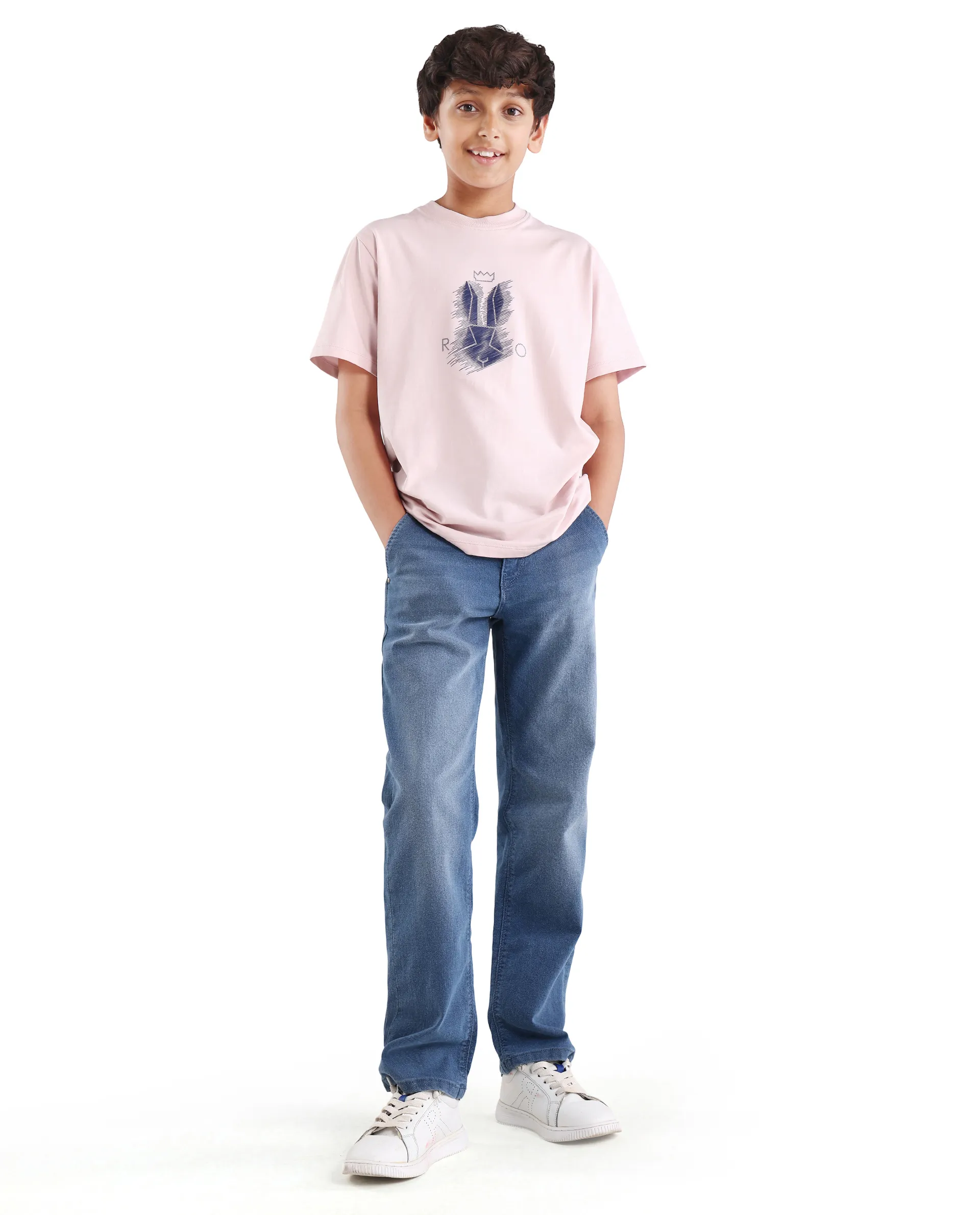 Rare Ones Kids Tregor-K Light Pink Cotton Blend Pull-On Closure Hd Print Regular Fit T-Shirt - Image 2
