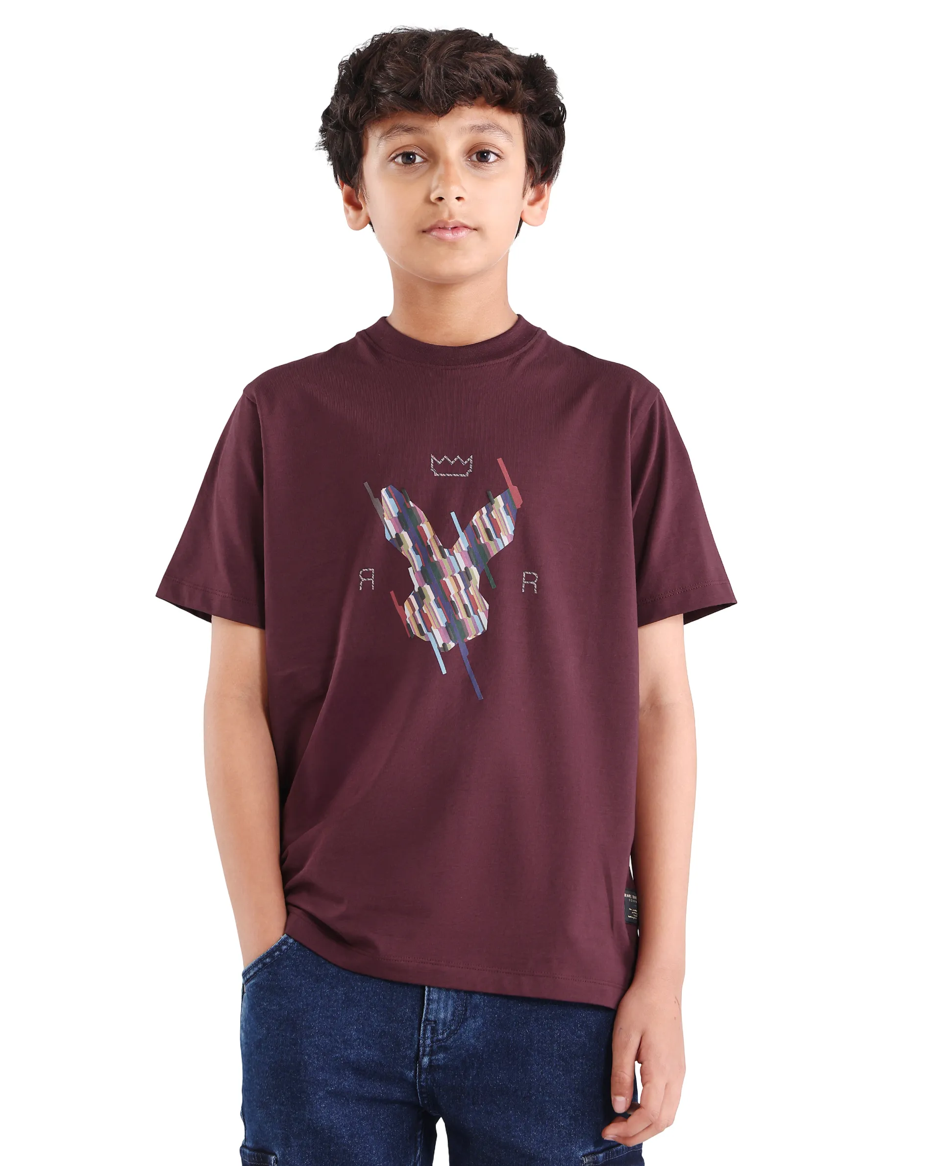 Rare Ones Kids Ure-K Dark Maroon Cotton Blend Fabric Pull-On Closure Hd Print Regular Fit T-Shirt - Image 3