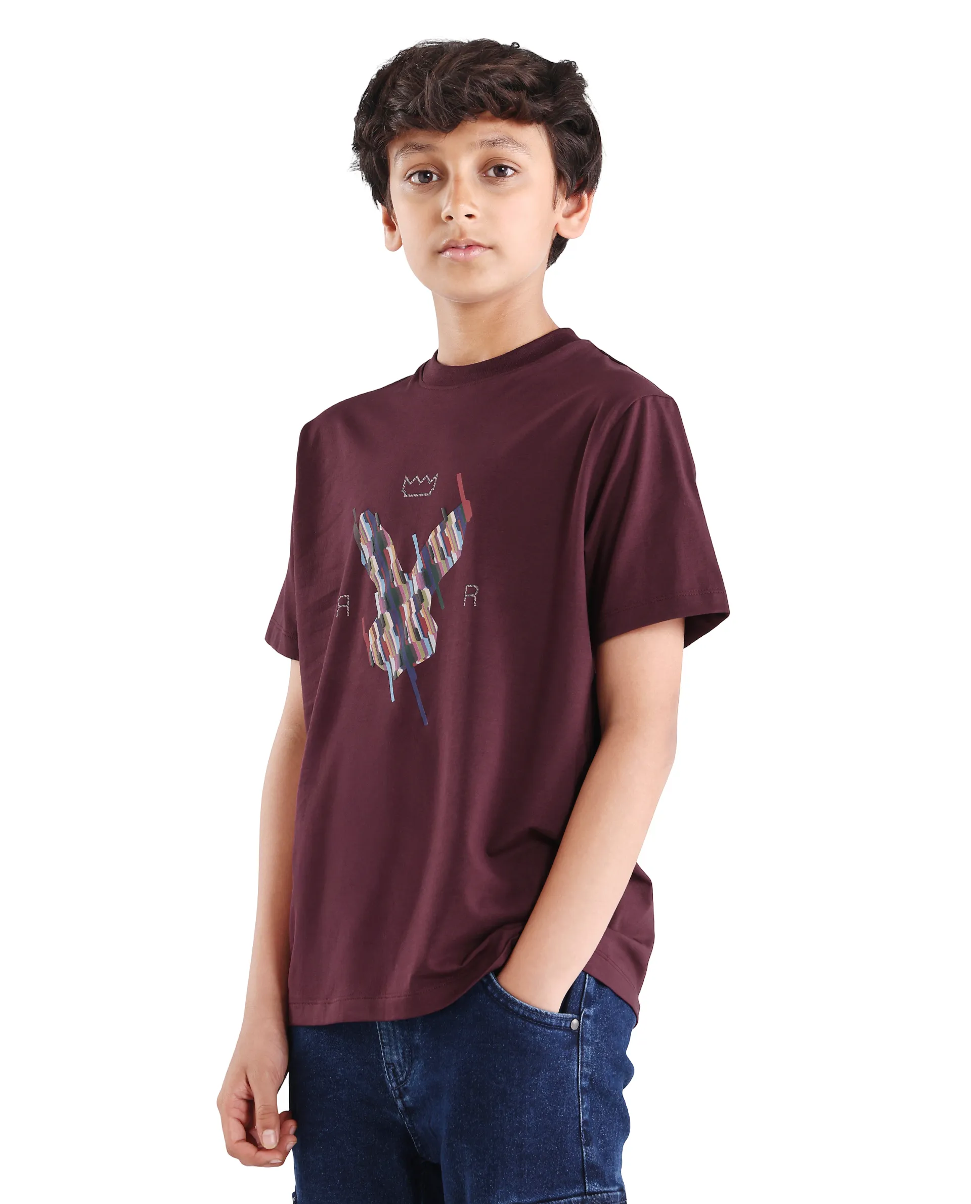 Rare Ones Kids Ure-K Dark Maroon Cotton Blend Fabric Pull-On Closure Hd Print Regular Fit T-Shirt - Image 5