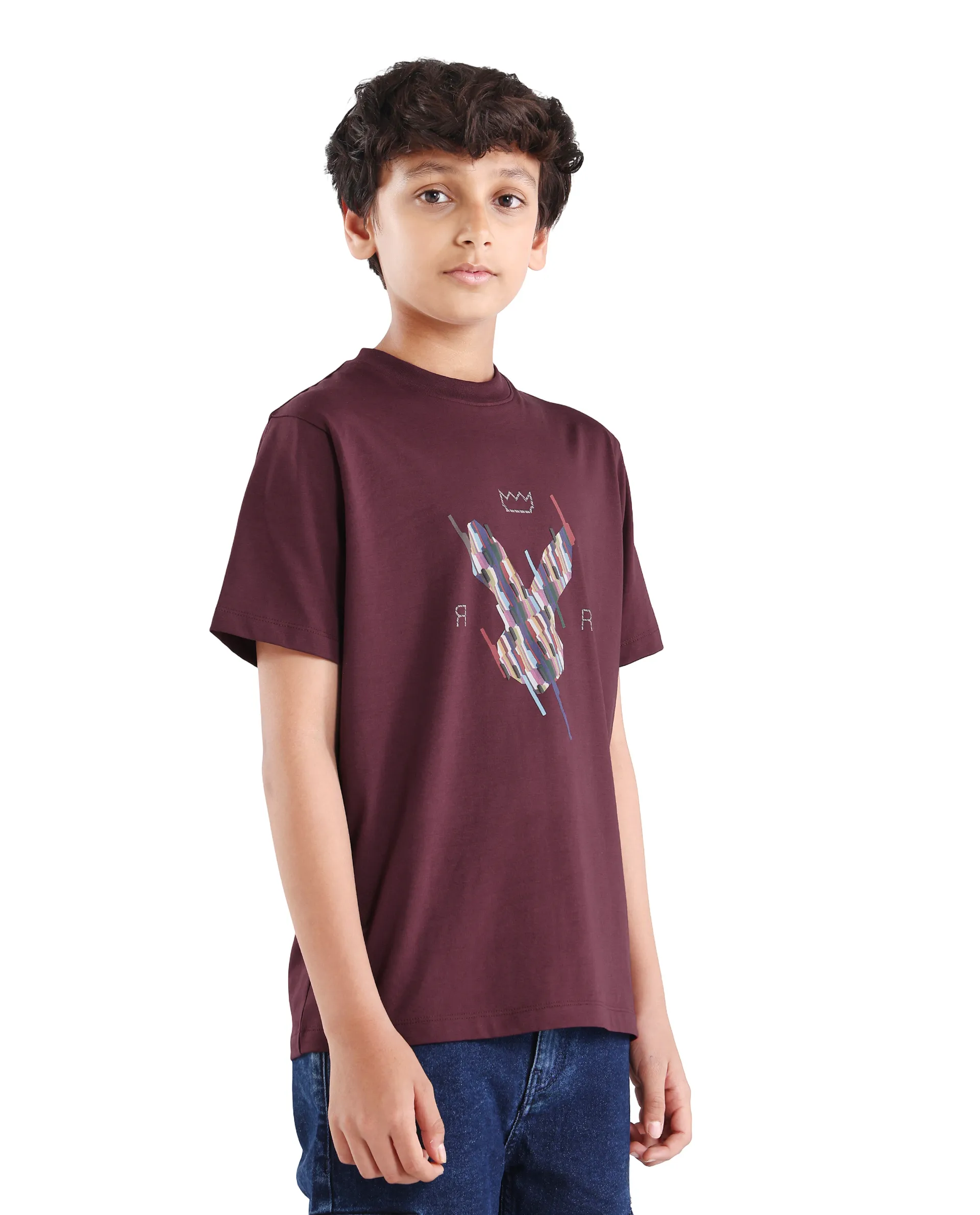 Rare Ones Kids Ure-K Dark Maroon Cotton Blend Fabric Pull-On Closure Hd Print Regular Fit T-Shirt - Image 6
