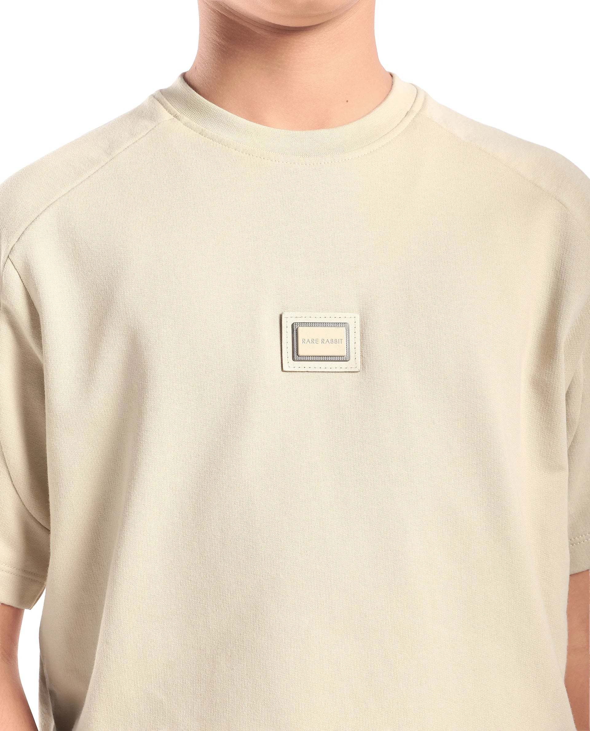 Rare Ones Kids Weke Light Beige Cotton Half Sleeves Cut And Sew Oversized T-Shirt - Image 3