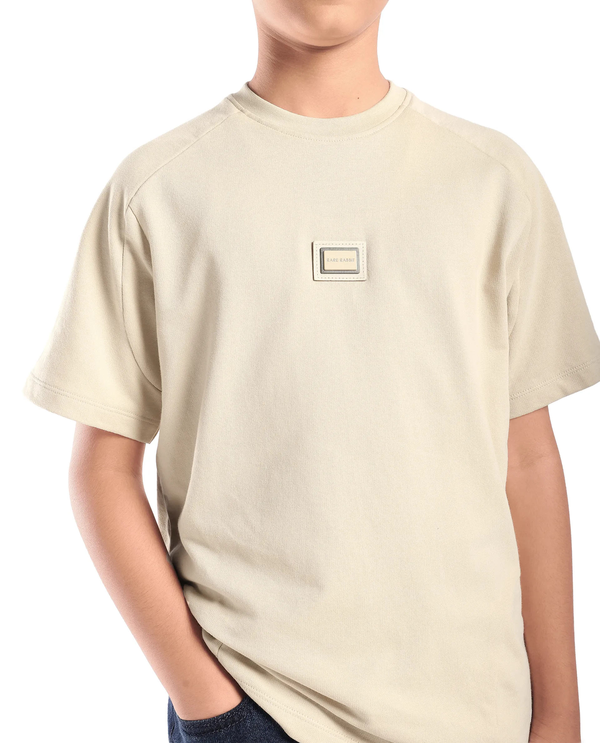 Rare Ones Kids Weke Light Beige Cotton Half Sleeves Cut And Sew Oversized T-Shirt - Image 4