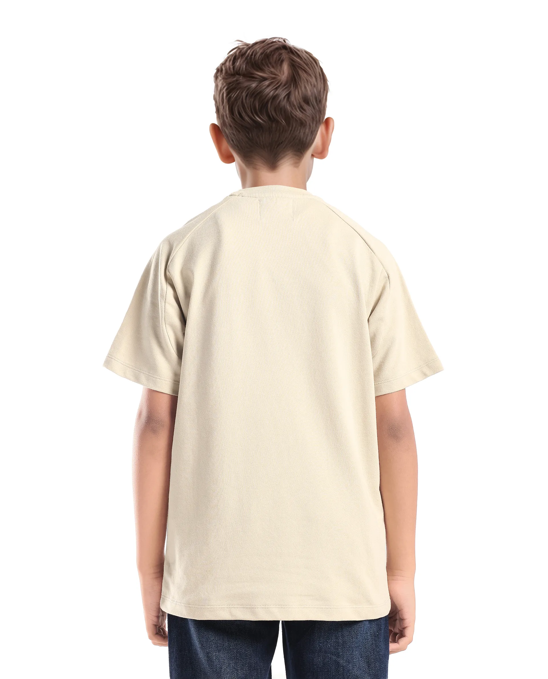Rare Ones Kids Weke Light Beige Cotton Half Sleeves Cut And Sew Oversized T-Shirt - Image 8
