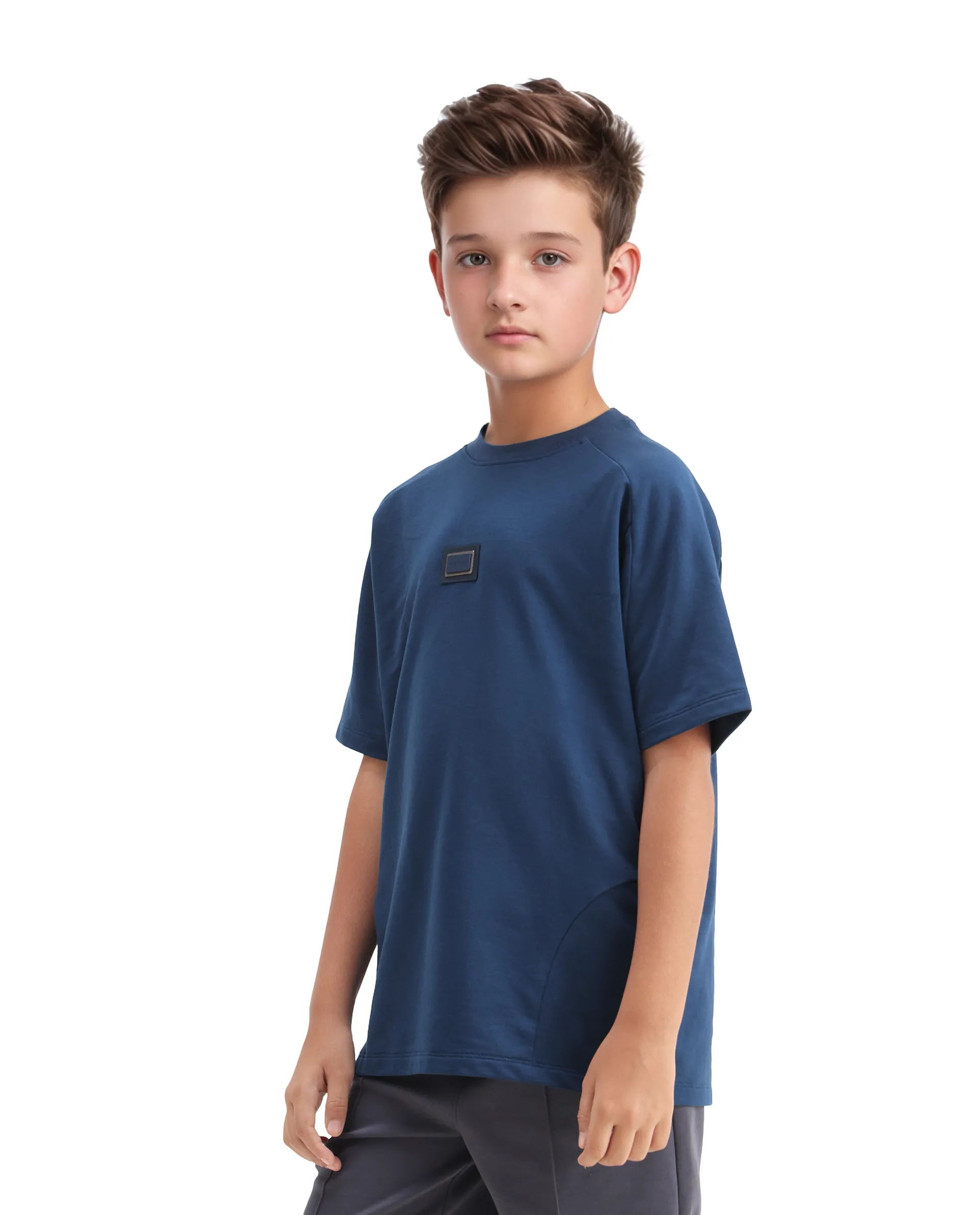 Rare Ones Kids Weke Navy Cotton Half Sleeves Cut And Sew Oversized T-Shirt - Image 5