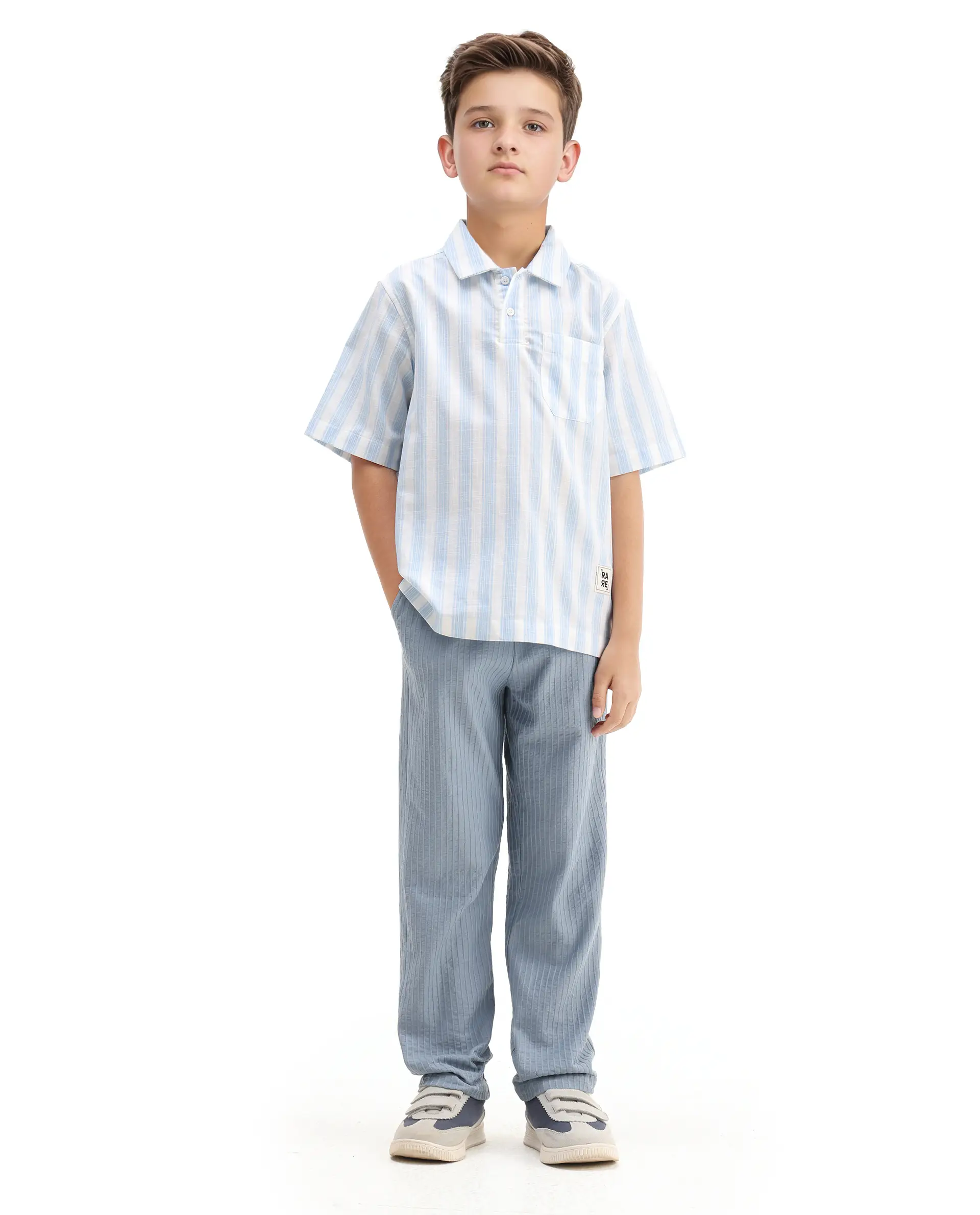 Rare Ones Kids Timo Blue Cotton Striped Button Closure Regular Fit Shirt - Image 2
