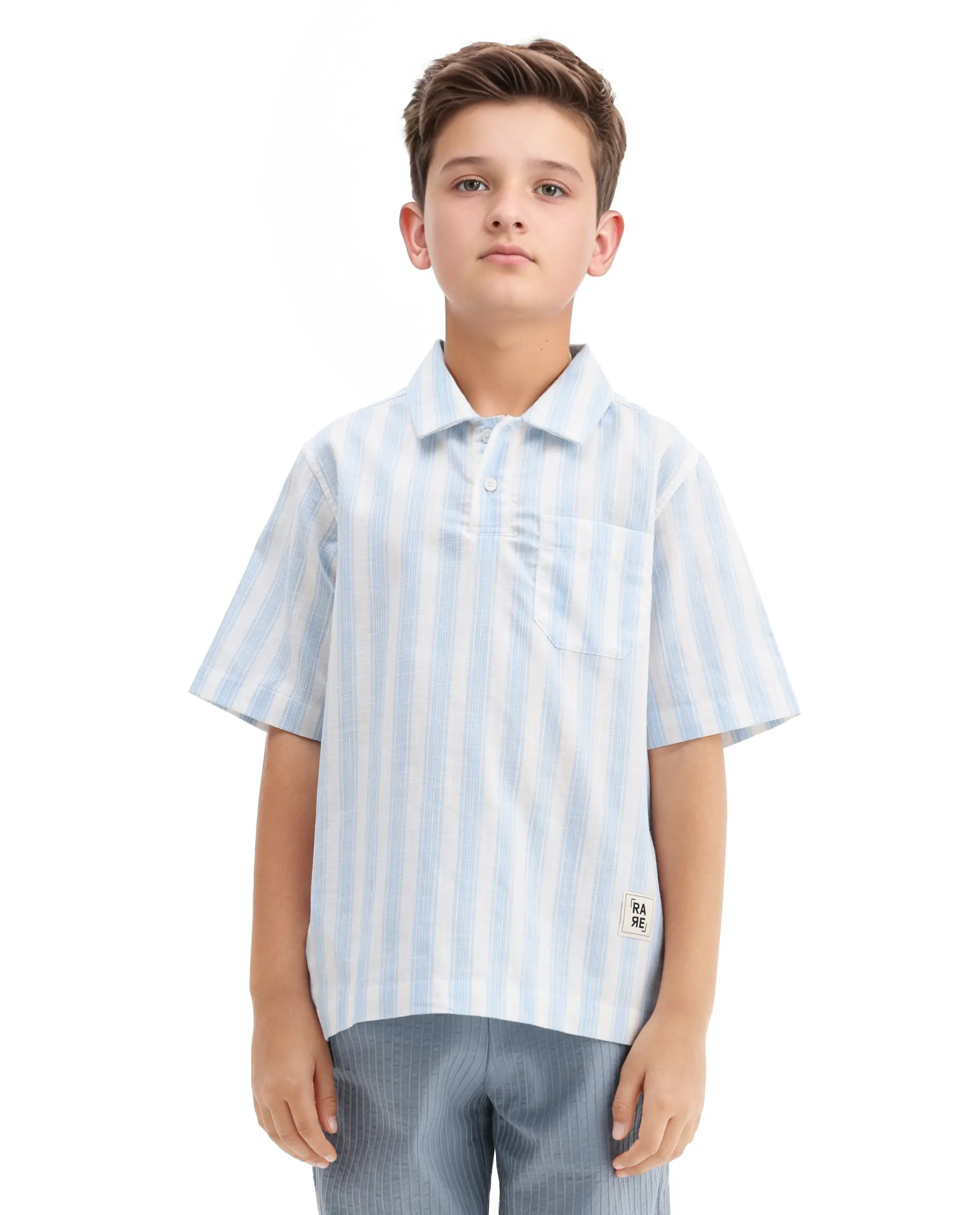 Rare Ones Kids Timo Blue Cotton Striped Button Closure Regular Fit Shirt - Image 3
