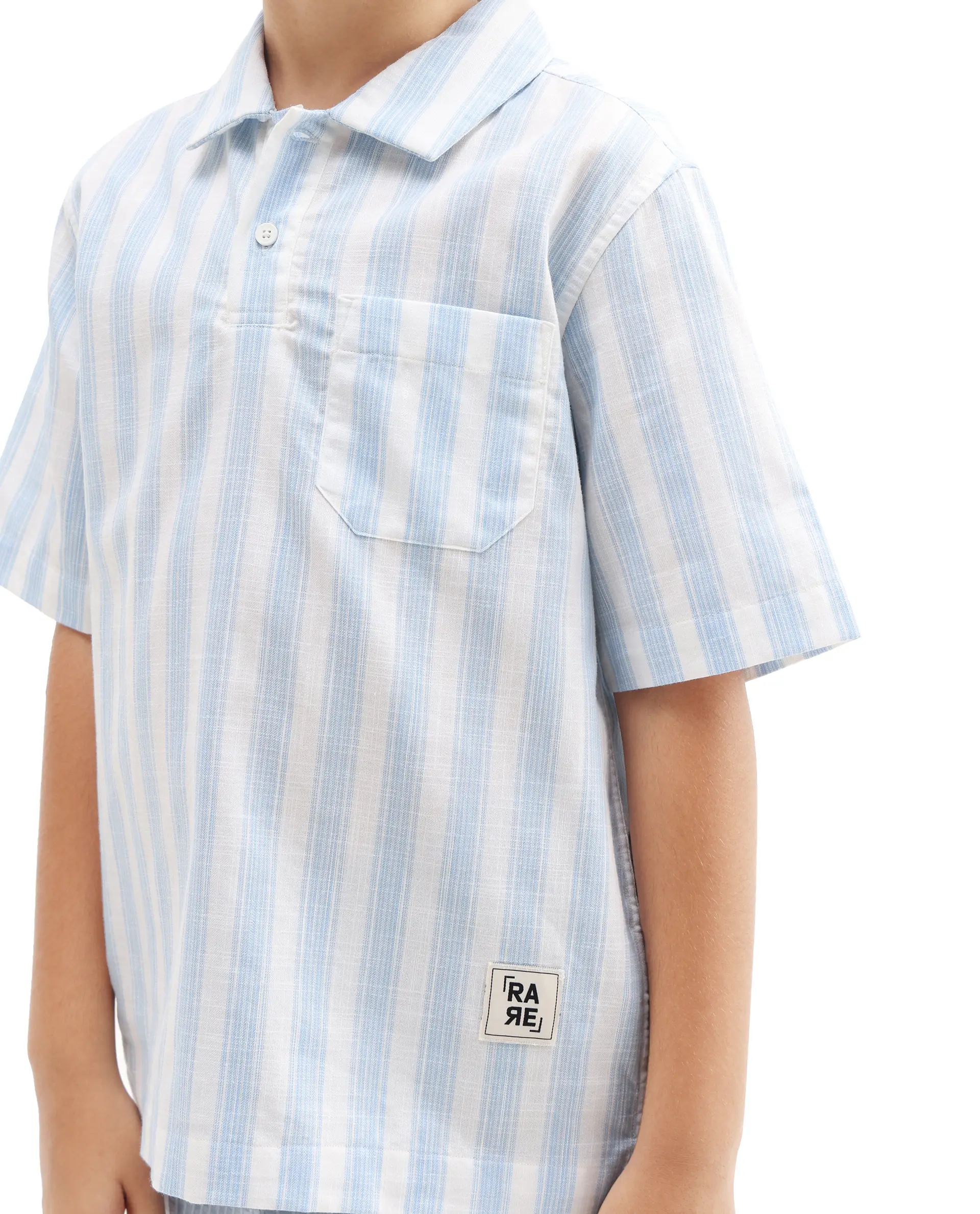 Rare Ones Kids Timo Blue Cotton Striped Button Closure Regular Fit Shirt - Image 4
