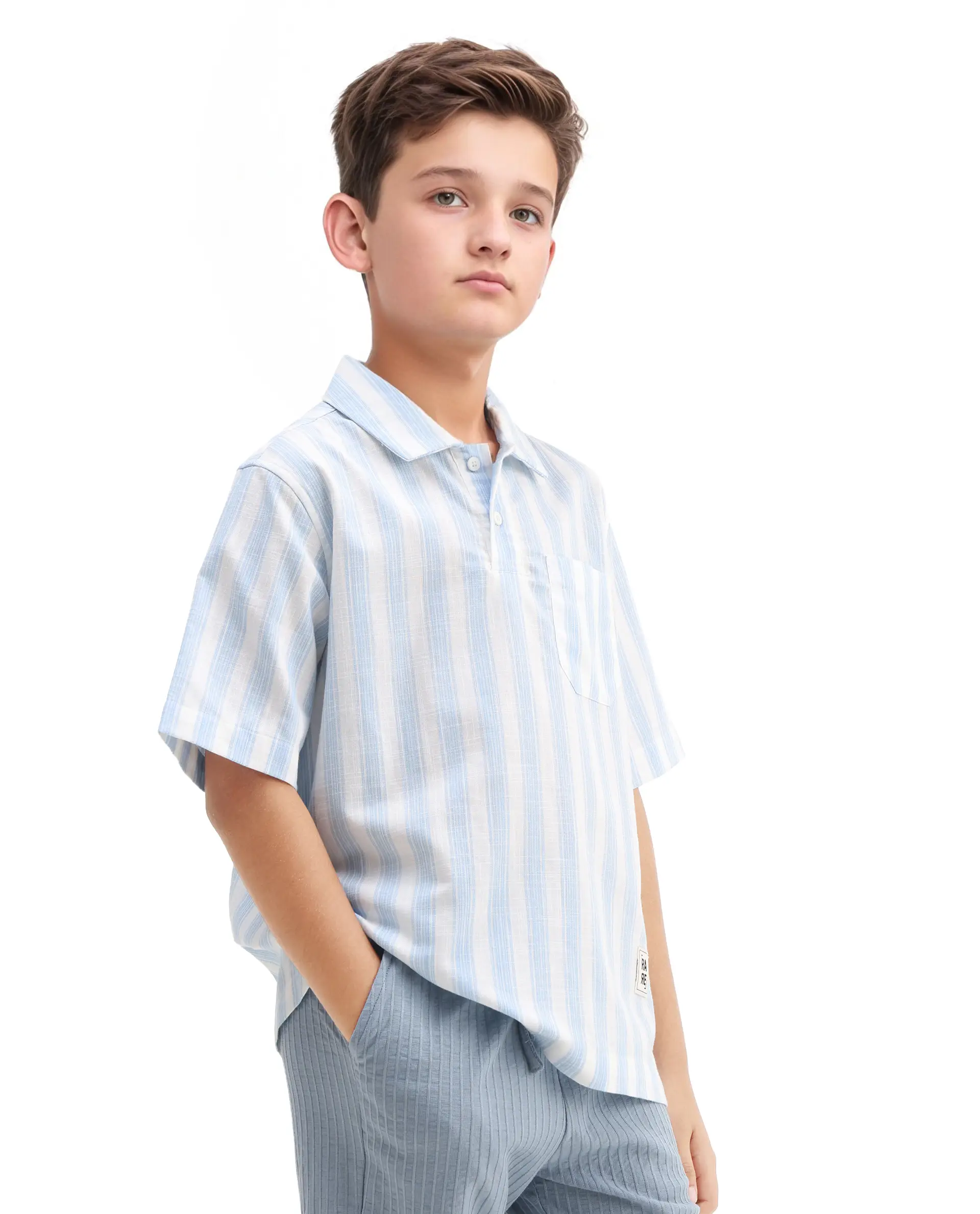 Rare Ones Kids Timo Blue Cotton Striped Button Closure Regular Fit Shirt - Image 5