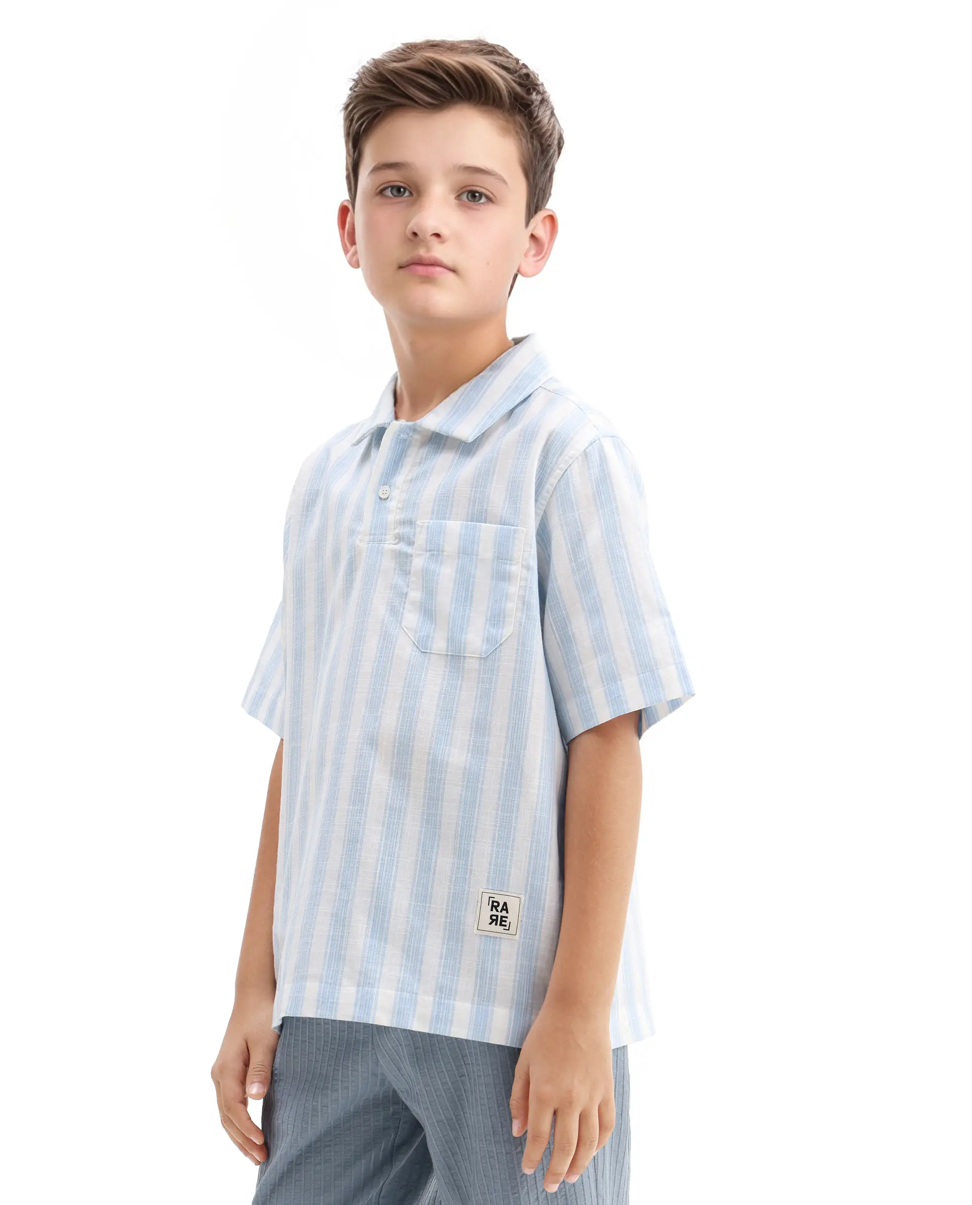 Rare Ones Kids Timo Blue Cotton Striped Button Closure Regular Fit Shirt - Image 6