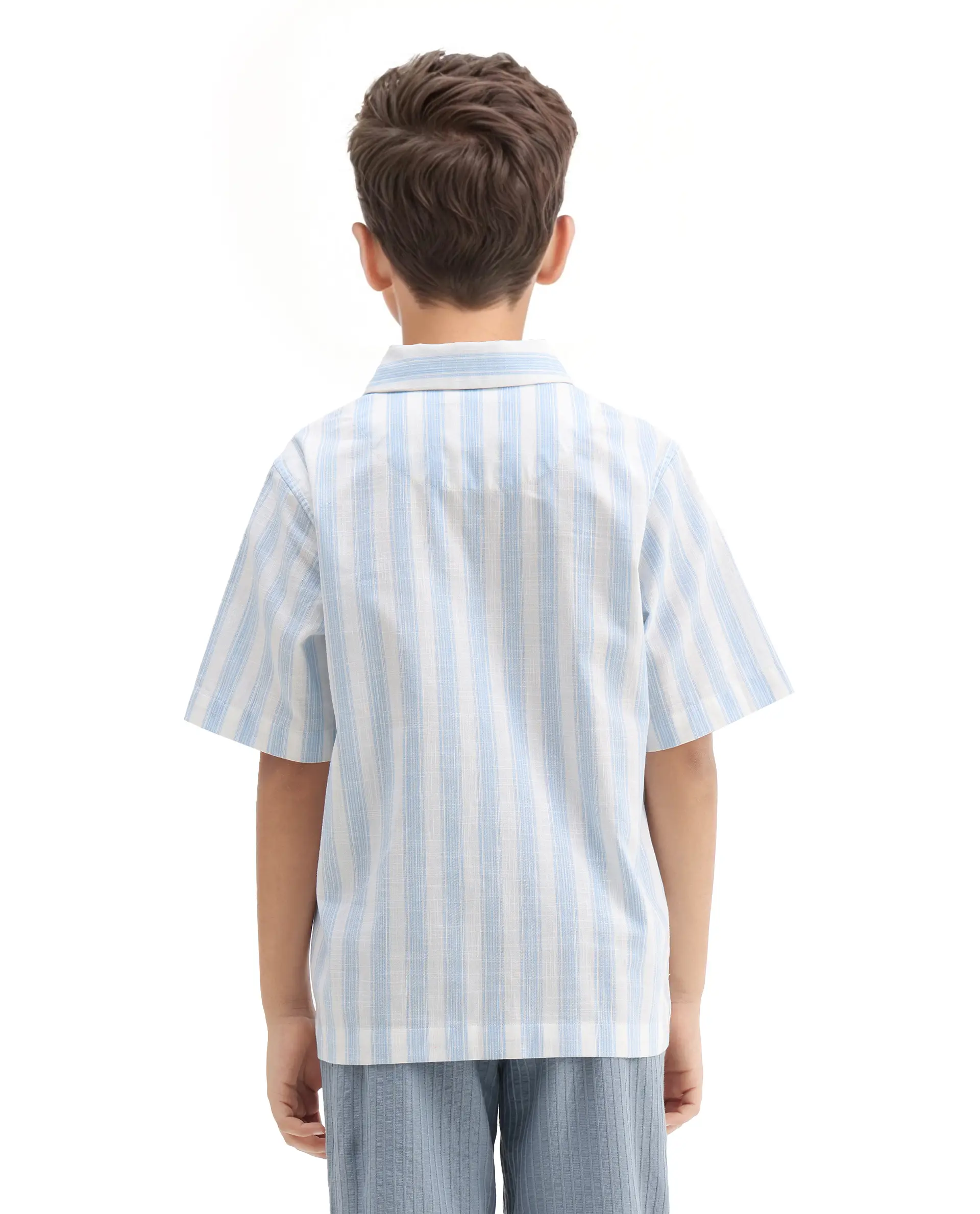 Rare Ones Kids Timo Blue Cotton Striped Button Closure Regular Fit Shirt - Image 7