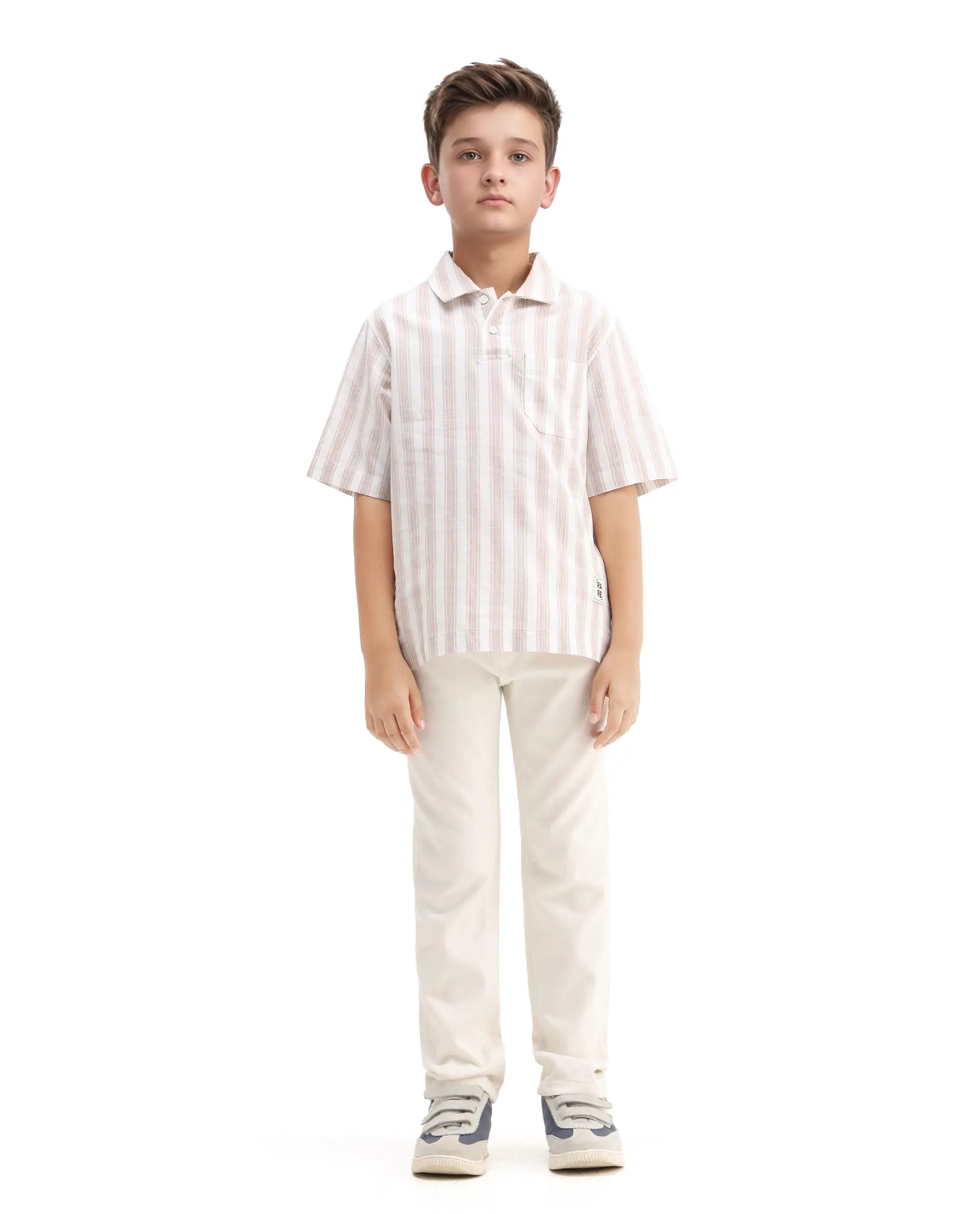 Rare Ones Kids Timo Brown Cotton Striped Button Closure Regular Fit Shirt - Image 2