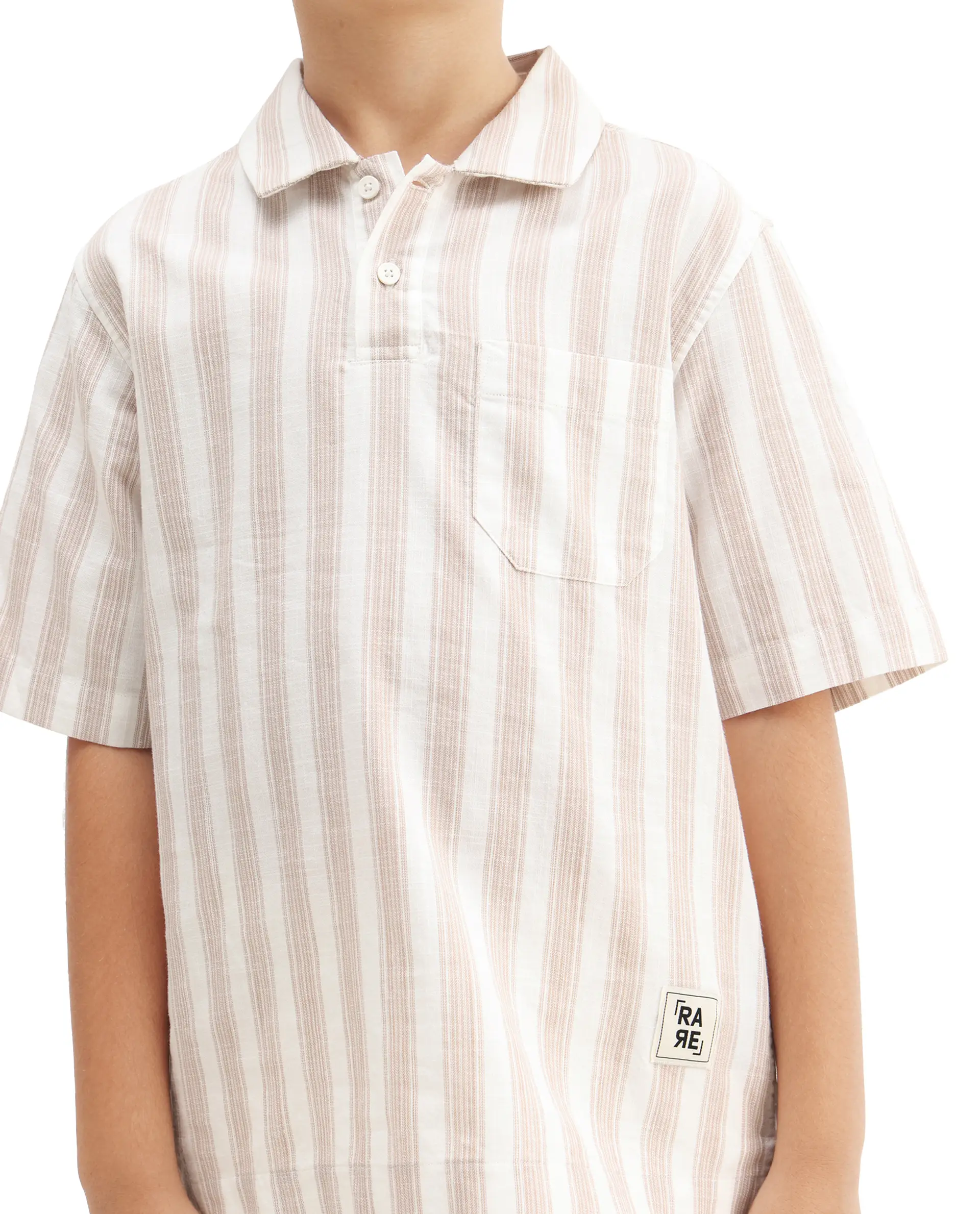Rare Ones Kids Timo Brown Cotton Striped Button Closure Regular Fit Shirt - Image 3