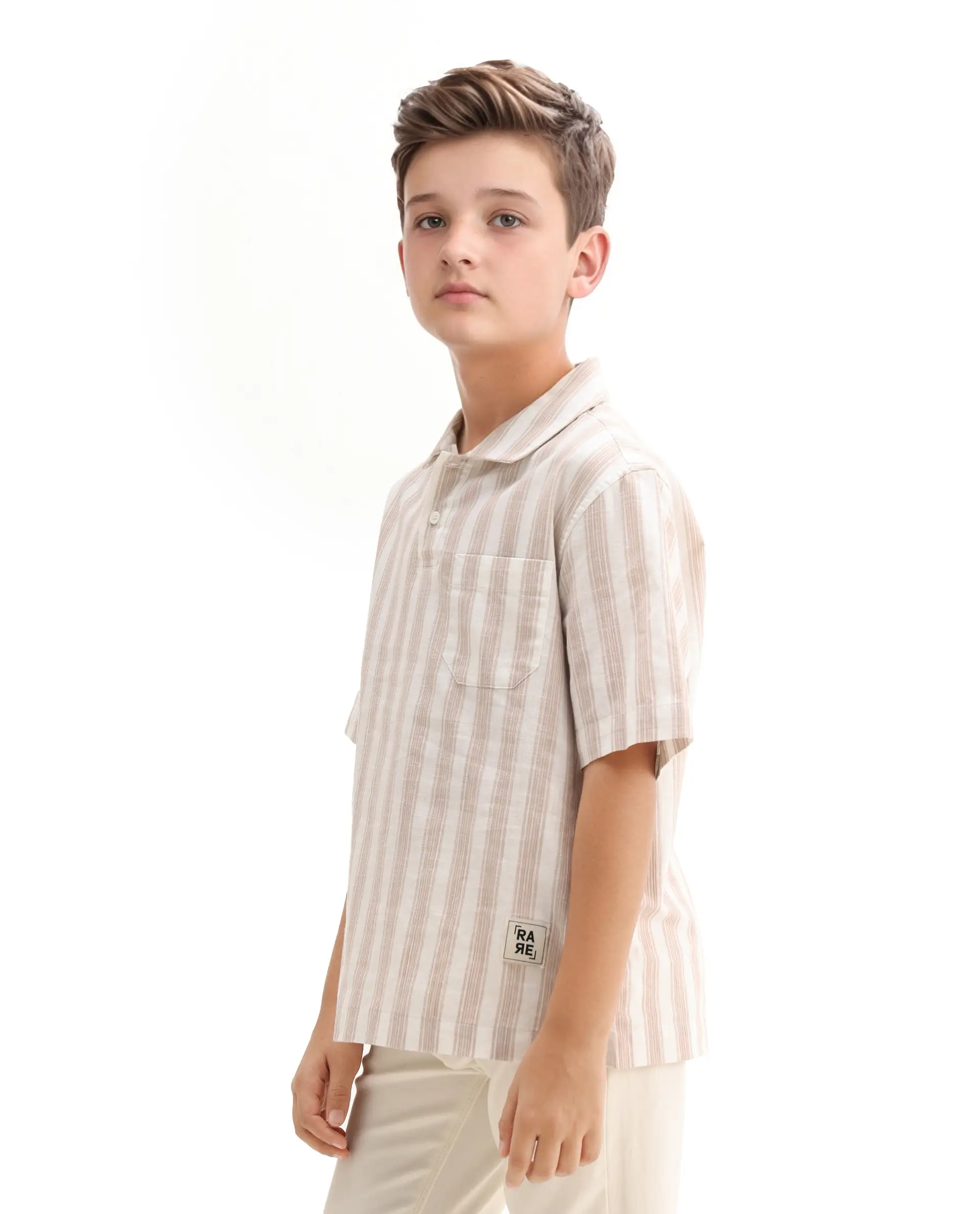 Rare Ones Kids Timo Brown Cotton Striped Button Closure Regular Fit Shirt - Image 4