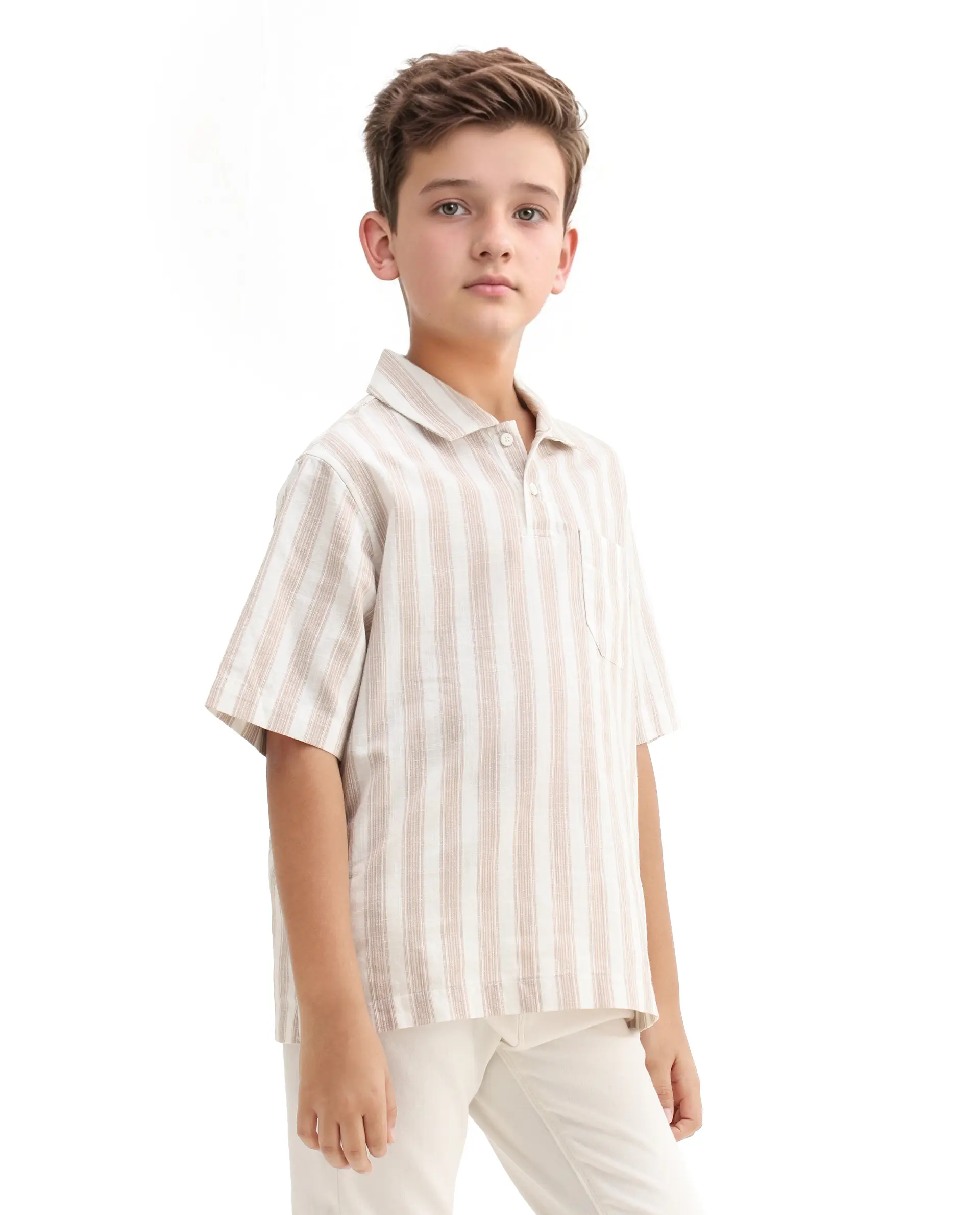 Rare Ones Kids Timo Brown Cotton Striped Button Closure Regular Fit Shirt - Image 5