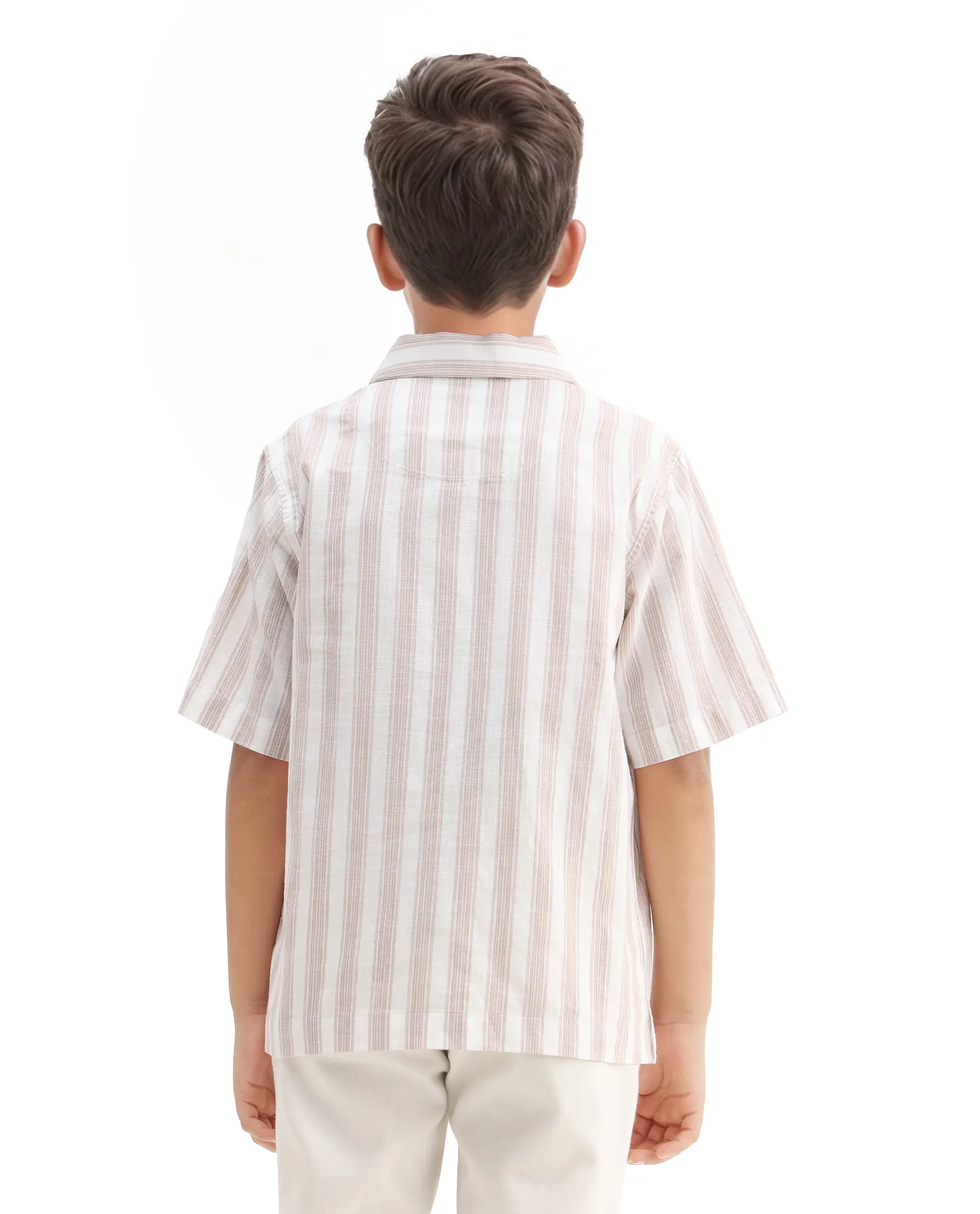 Rare Ones Kids Timo Brown Cotton Striped Button Closure Regular Fit Shirt - Image 6