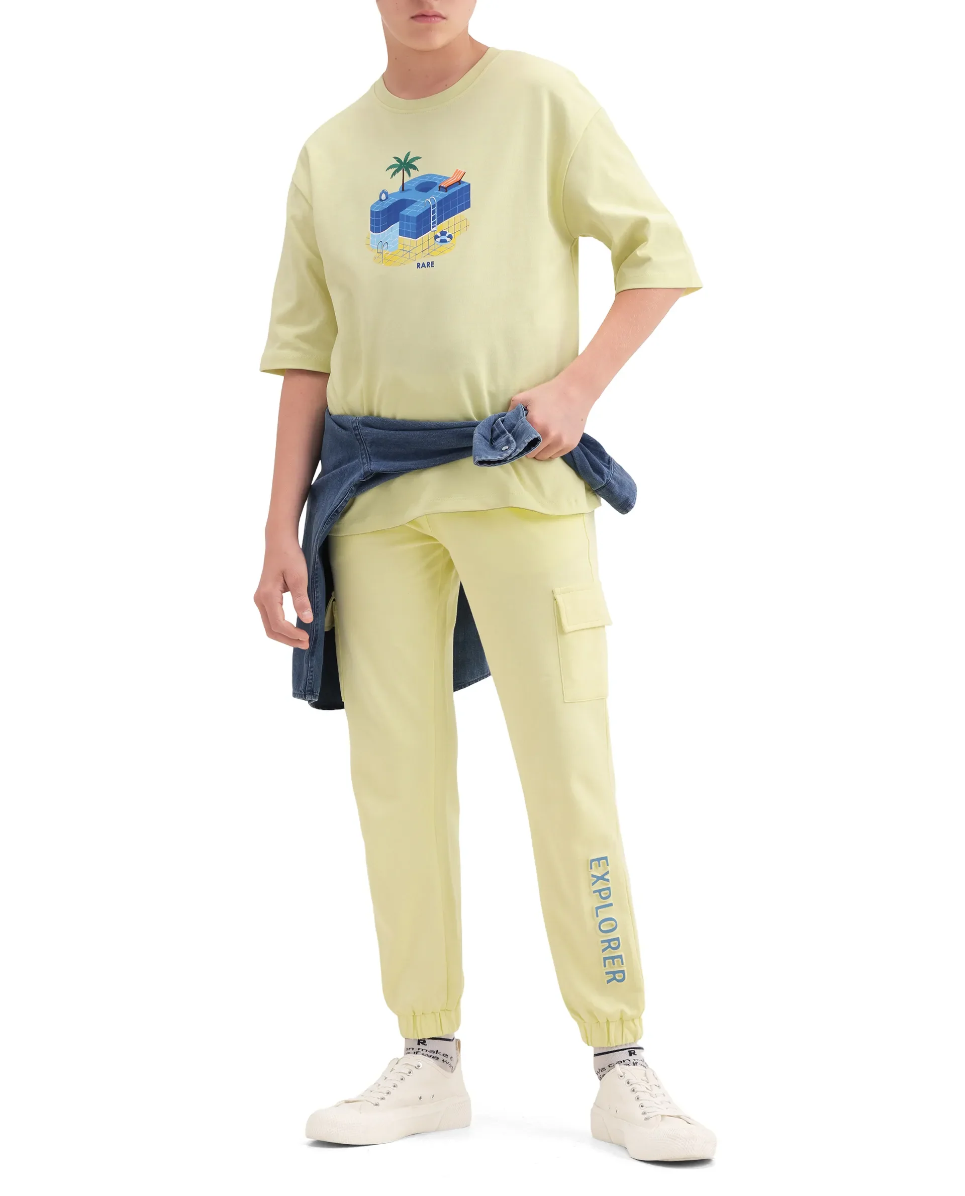 Rare Ones Kids Aiden Light Yellow Cotton Fabric Drawstring Closure Embossed Cargo Fit Track Pant - Image 2