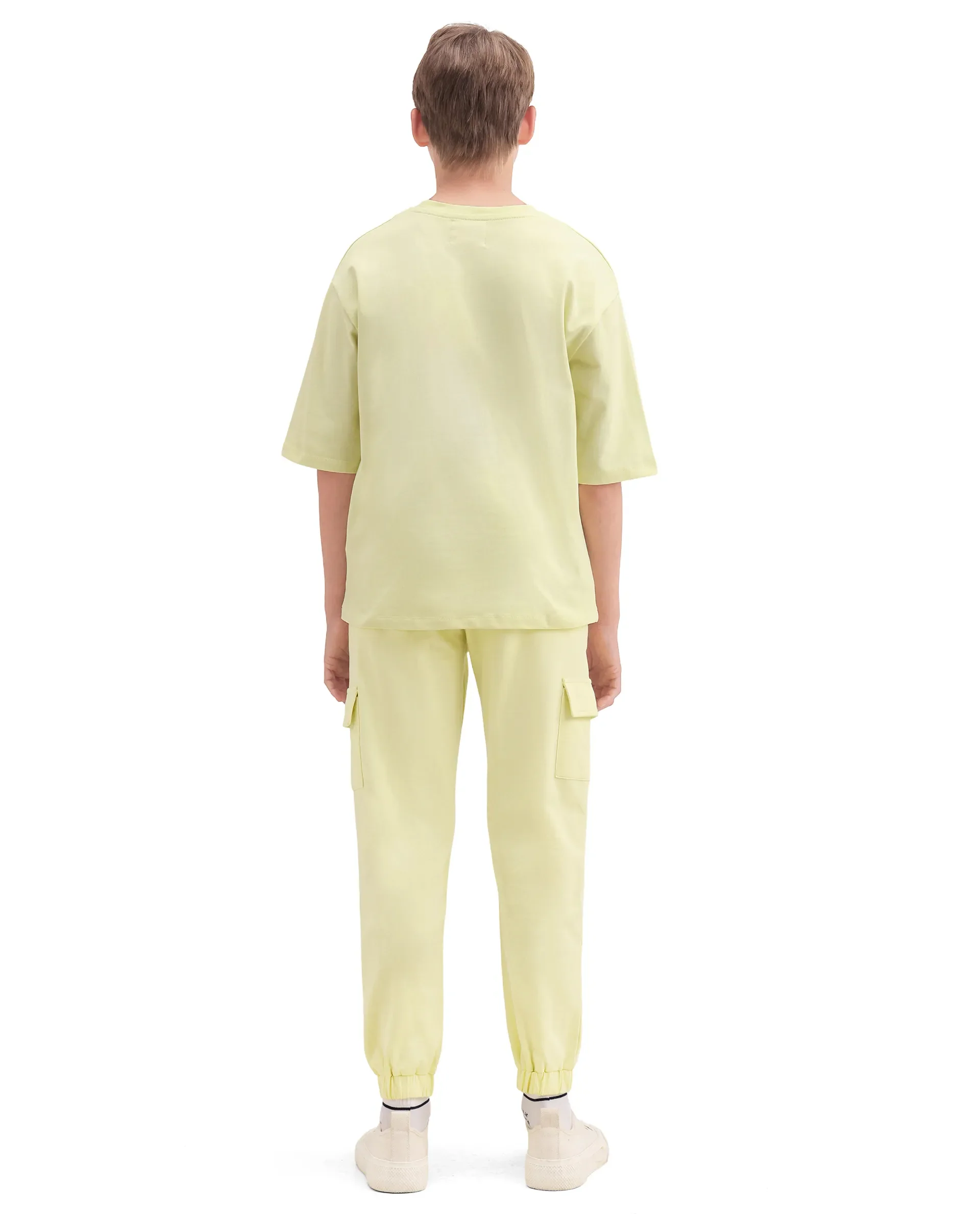 Rare Ones Kids Aiden Light Yellow Cotton Fabric Drawstring Closure Embossed Cargo Fit Track Pant - Image 8