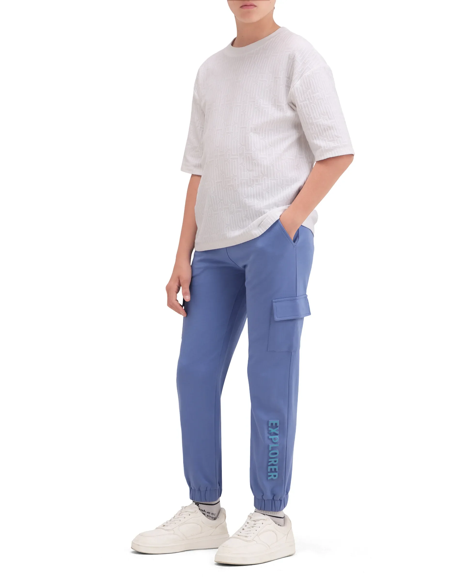 Rare Ones Kids Aiden Purple Cotton Fabric Drawstring Closure Embossed Cargo Fit Track Pant - Image 2