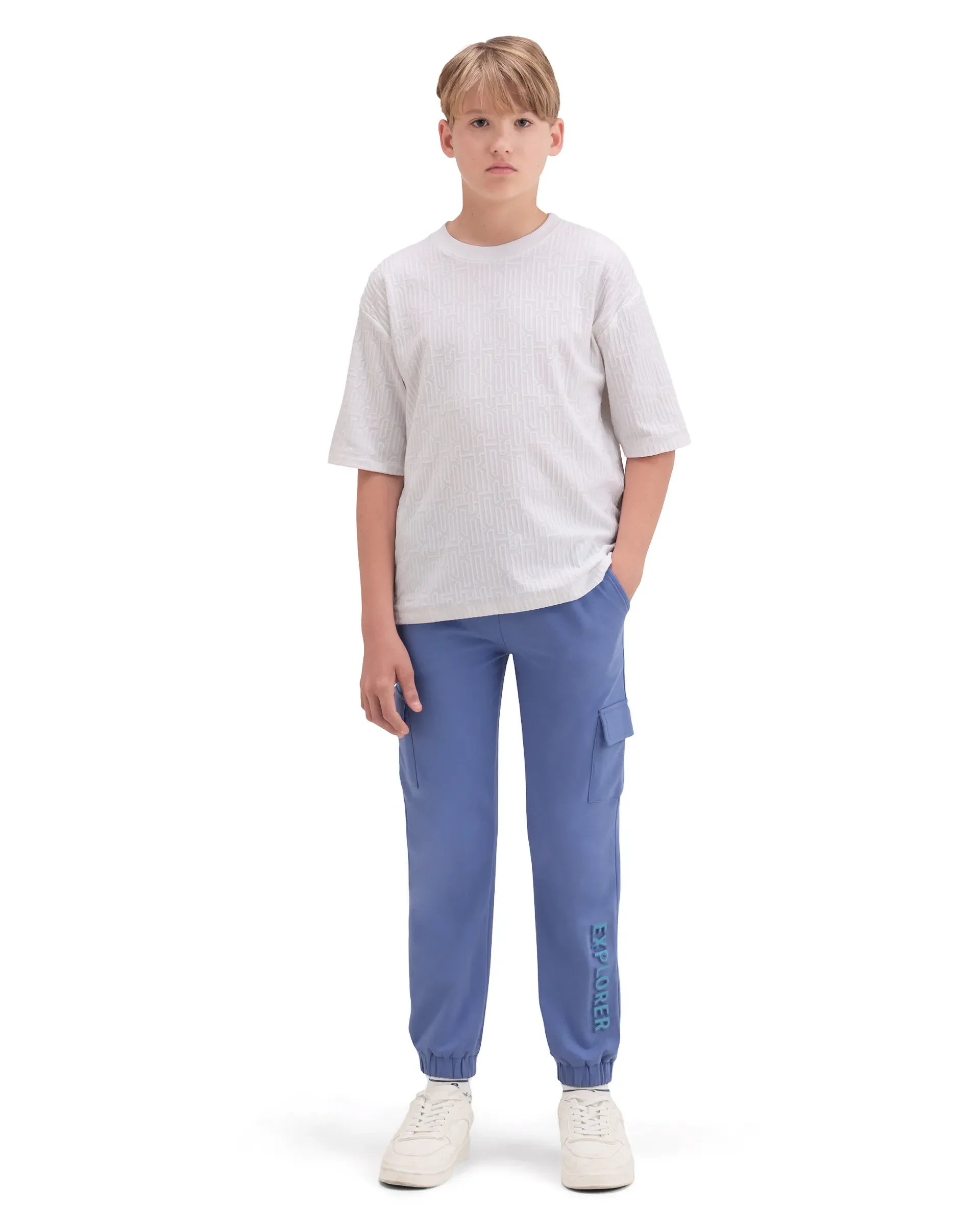 Rare Ones Kids Aiden Purple Cotton Fabric Drawstring Closure Embossed Cargo Fit Track Pant - Image 5