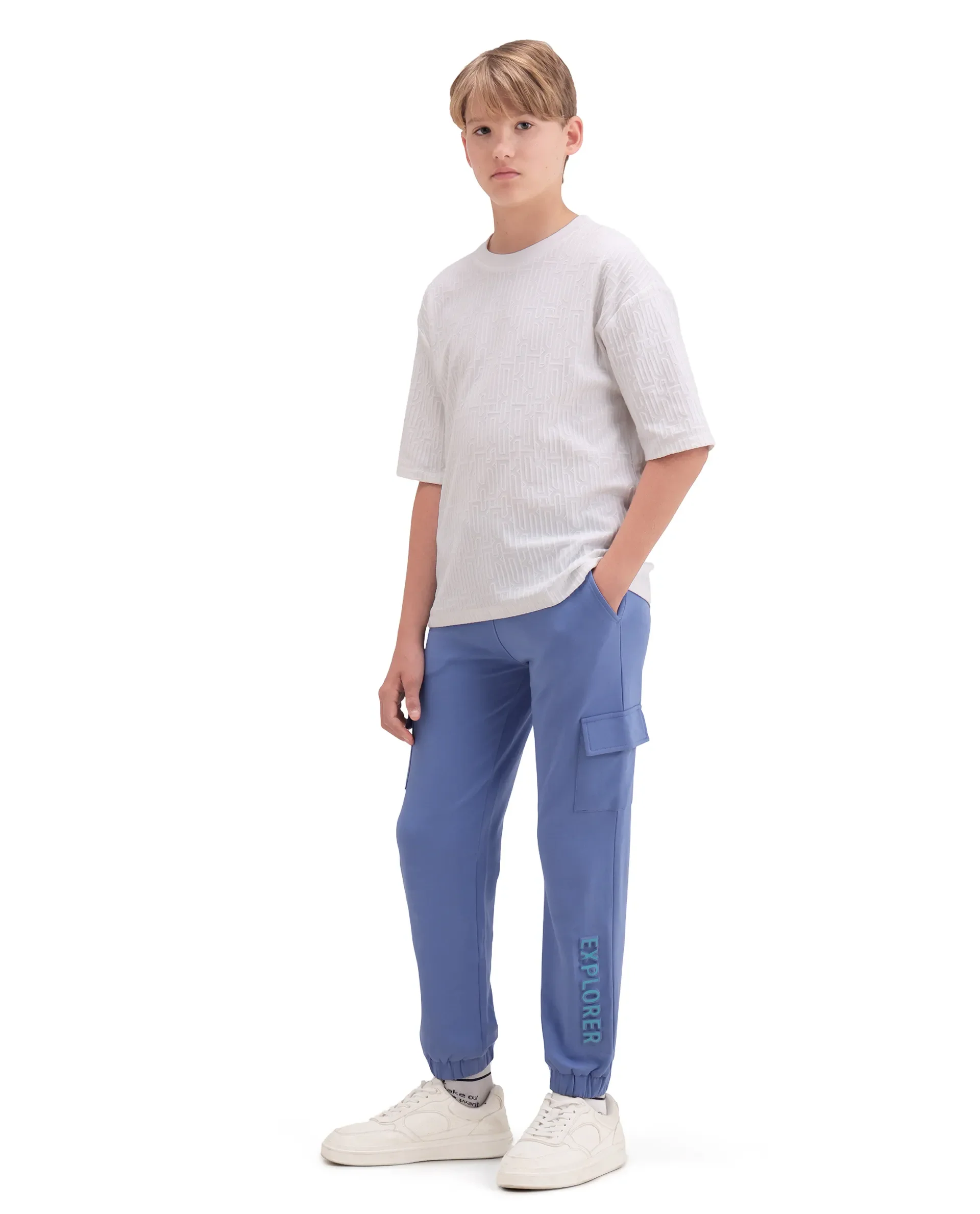 Rare Ones Kids Aiden Purple Cotton Fabric Drawstring Closure Embossed Cargo Fit Track Pant - Image 6