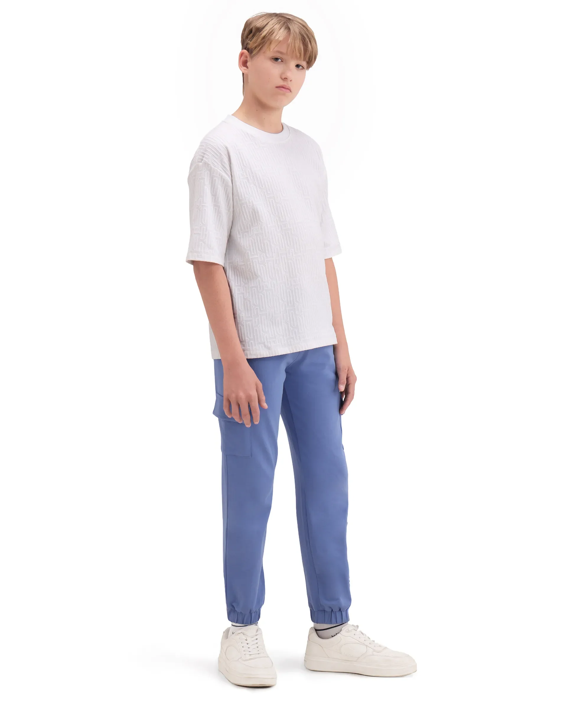 Rare Ones Kids Aiden Purple Cotton Fabric Drawstring Closure Embossed Cargo Fit Track Pant - Image 7