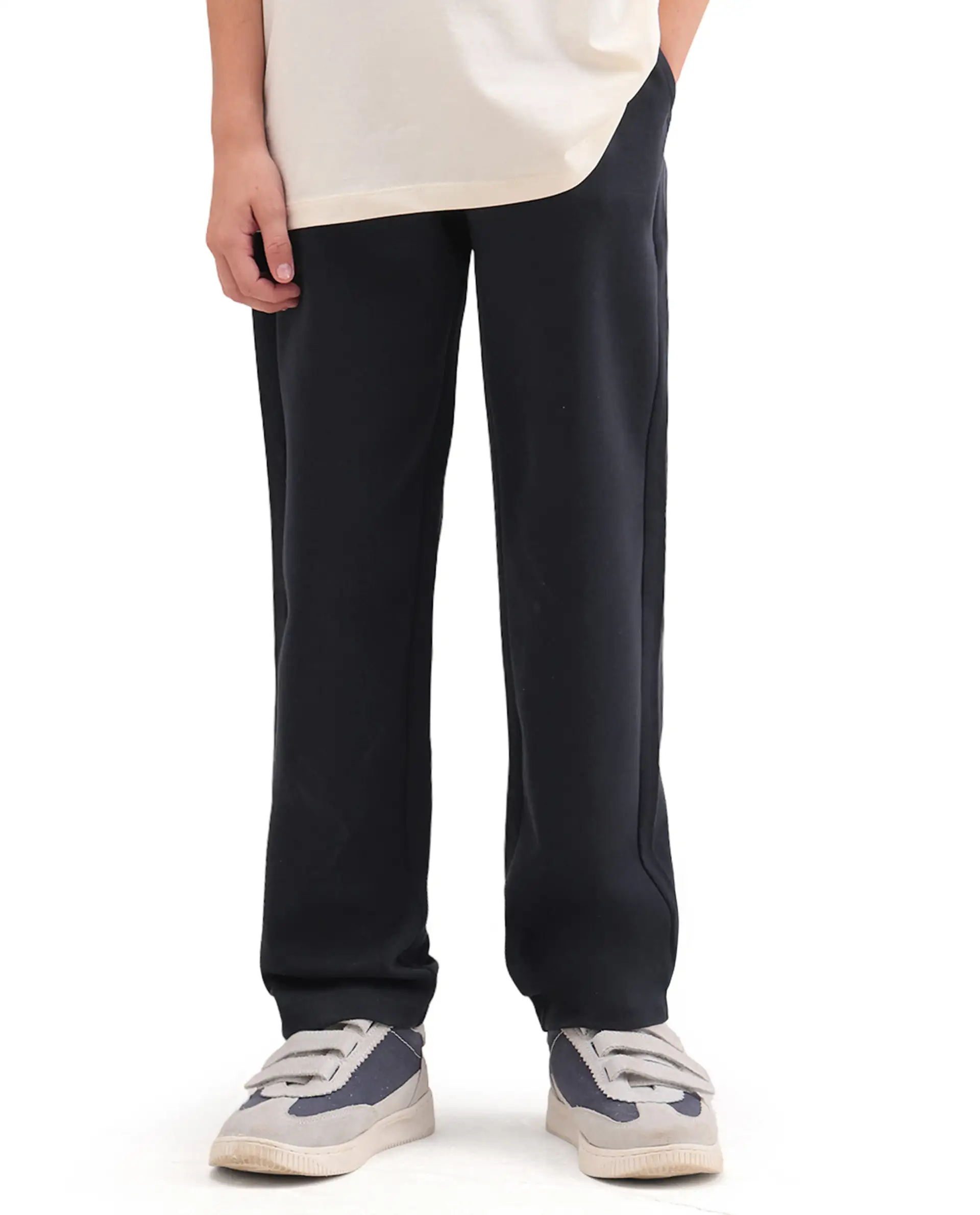 Rare Ones Kids Cory Navy Cotton Blend Fabric Drawstring Closure Straight Fit Track Pant - Image 2
