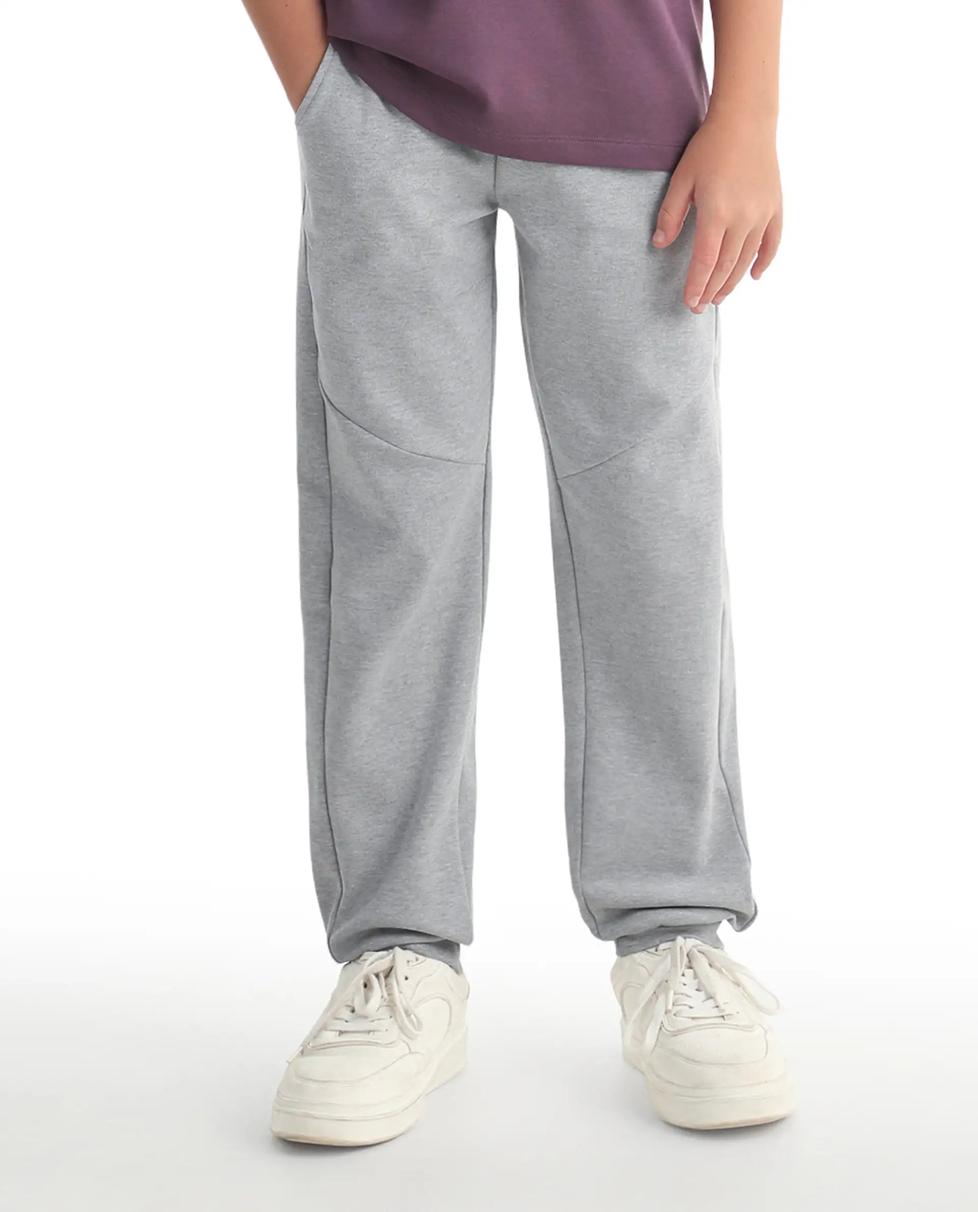 Rare Ones Kids Gwen Melange Grey Cotton Blend Fabric Drawstring Closure Cut & Sew Jogger Fit Track Pant - Image 2