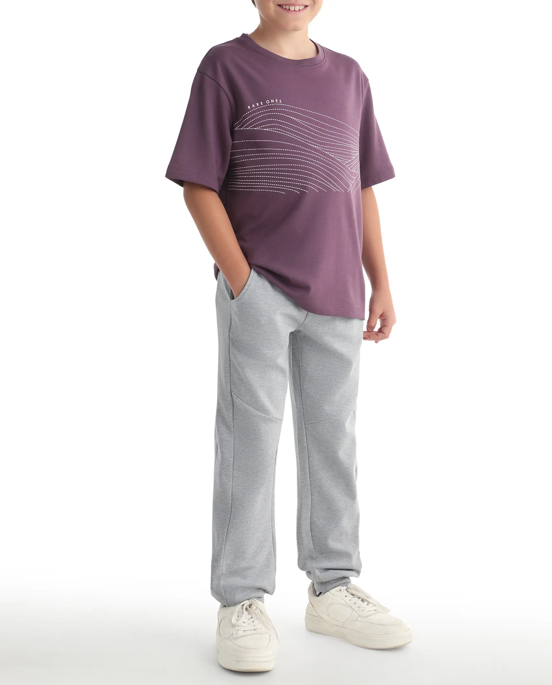 Rare Ones Kids Gwen Melange Grey Cotton Blend Fabric Drawstring Closure Cut & Sew Jogger Fit Track Pant - Image 5