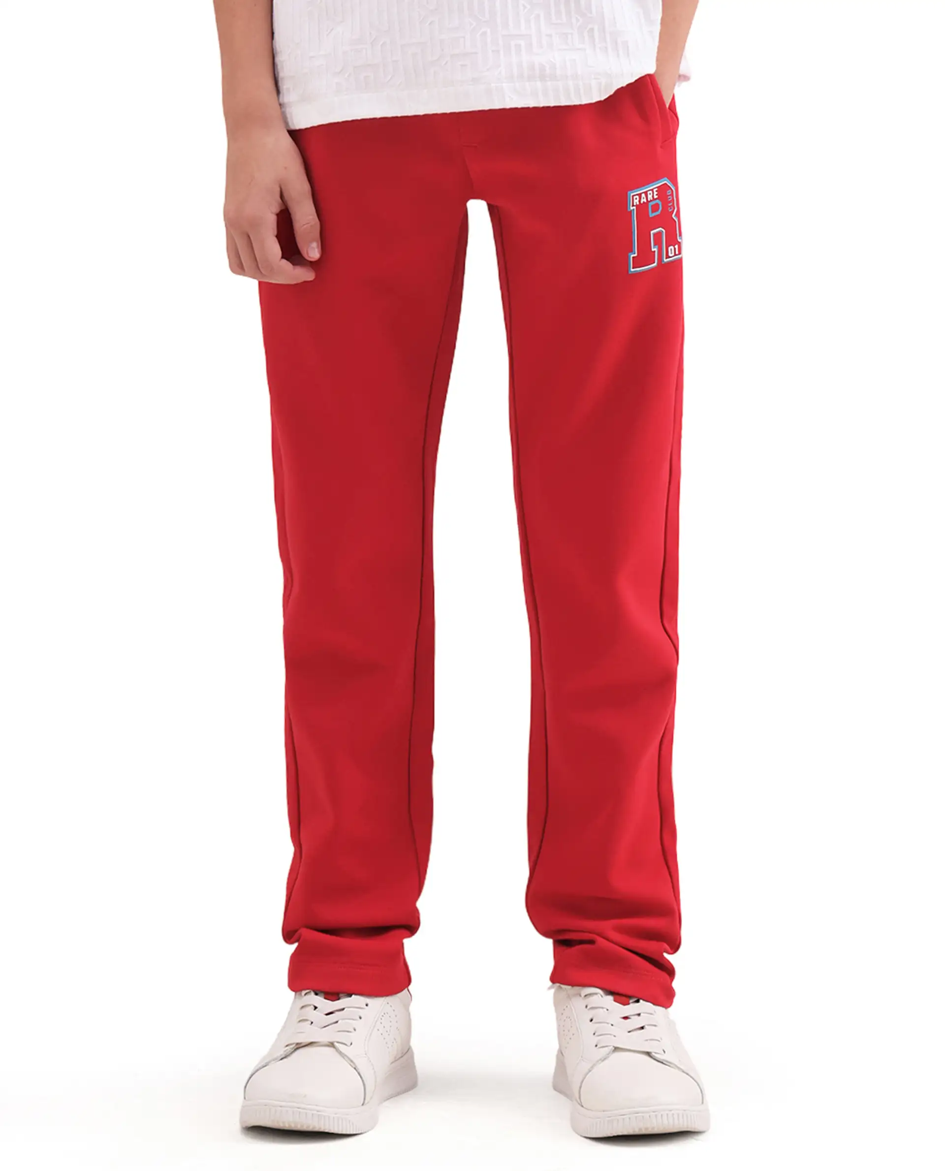Rare Ones Kids Huzz Red Cotton Blend Fabric Drawstring Closure Hd Print Straight Fit Track Pant - Image 3
