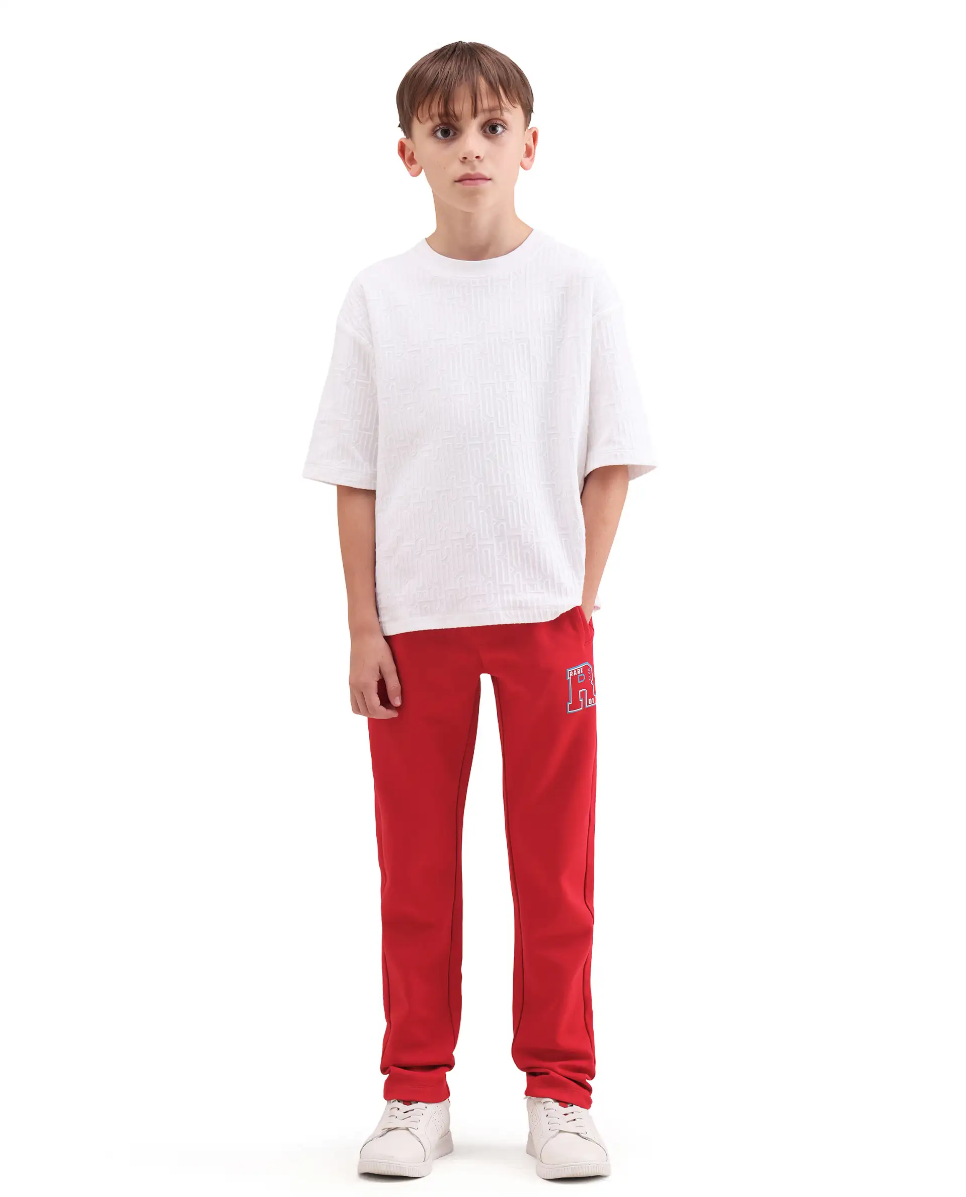 Rare Ones Kids Huzz Red Cotton Blend Fabric Drawstring Closure Hd Print Straight Fit Track Pant - Image 4