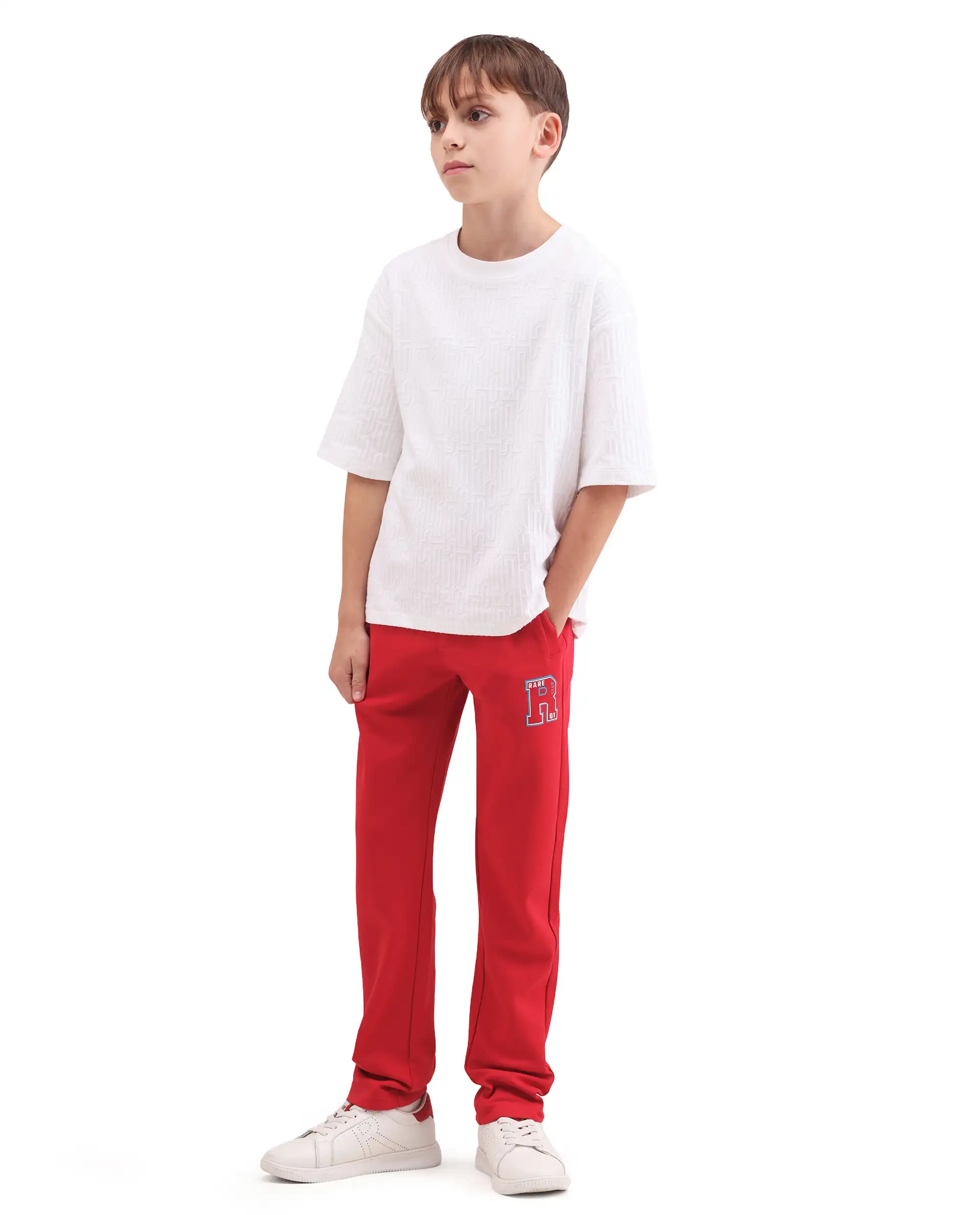 Rare Ones Kids Huzz Red Cotton Blend Fabric Drawstring Closure Hd Print Straight Fit Track Pant - Image 5