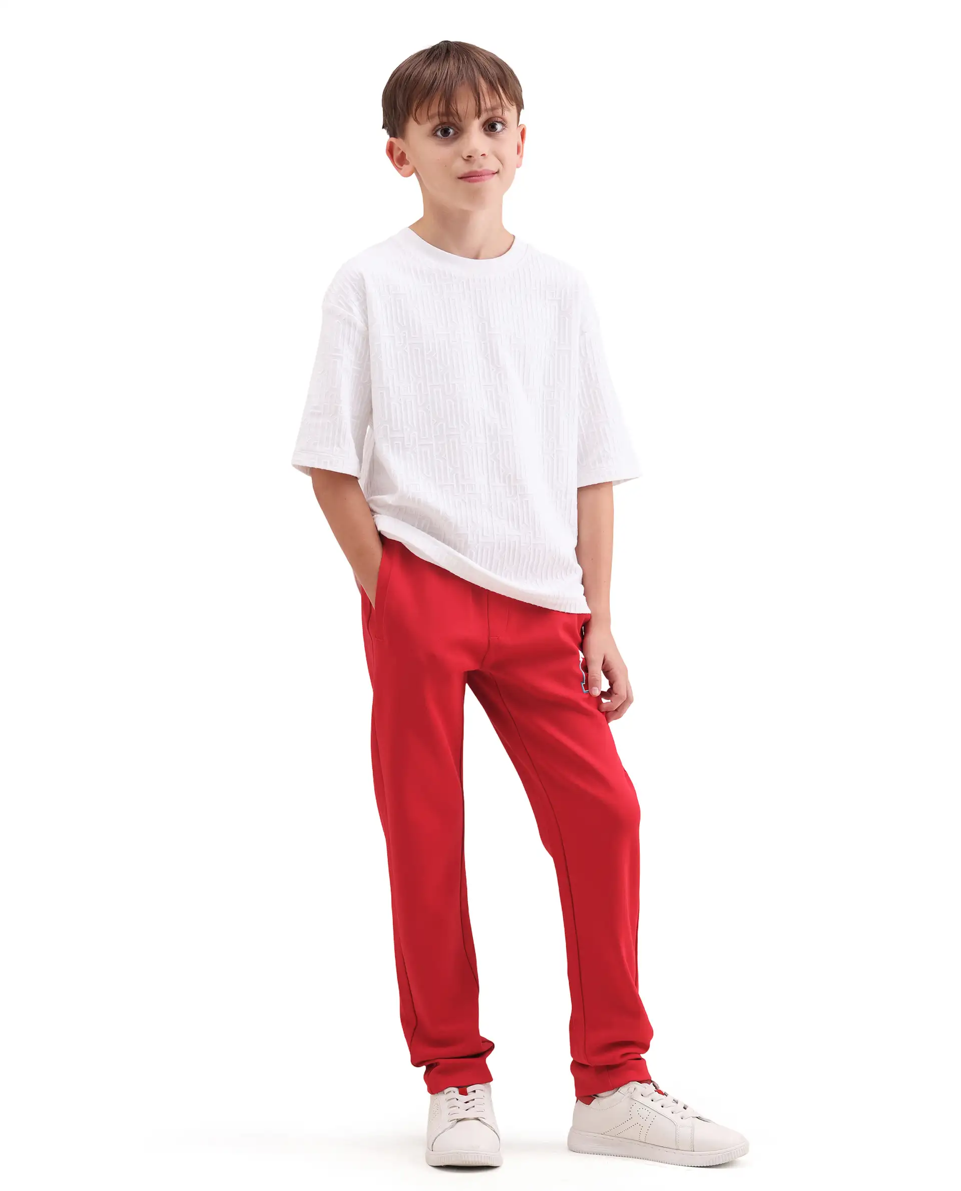 Rare Ones Kids Huzz Red Cotton Blend Fabric Drawstring Closure Hd Print Straight Fit Track Pant - Image 6