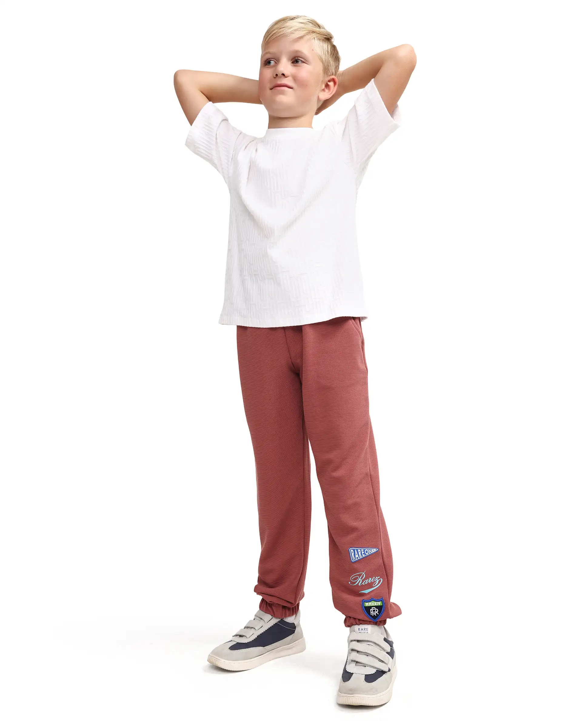 Rare Ones Kids Lando Dusky Red Cotton Blend Fabric Drawstring Closure Jogger Fit Track Pant - Image 4