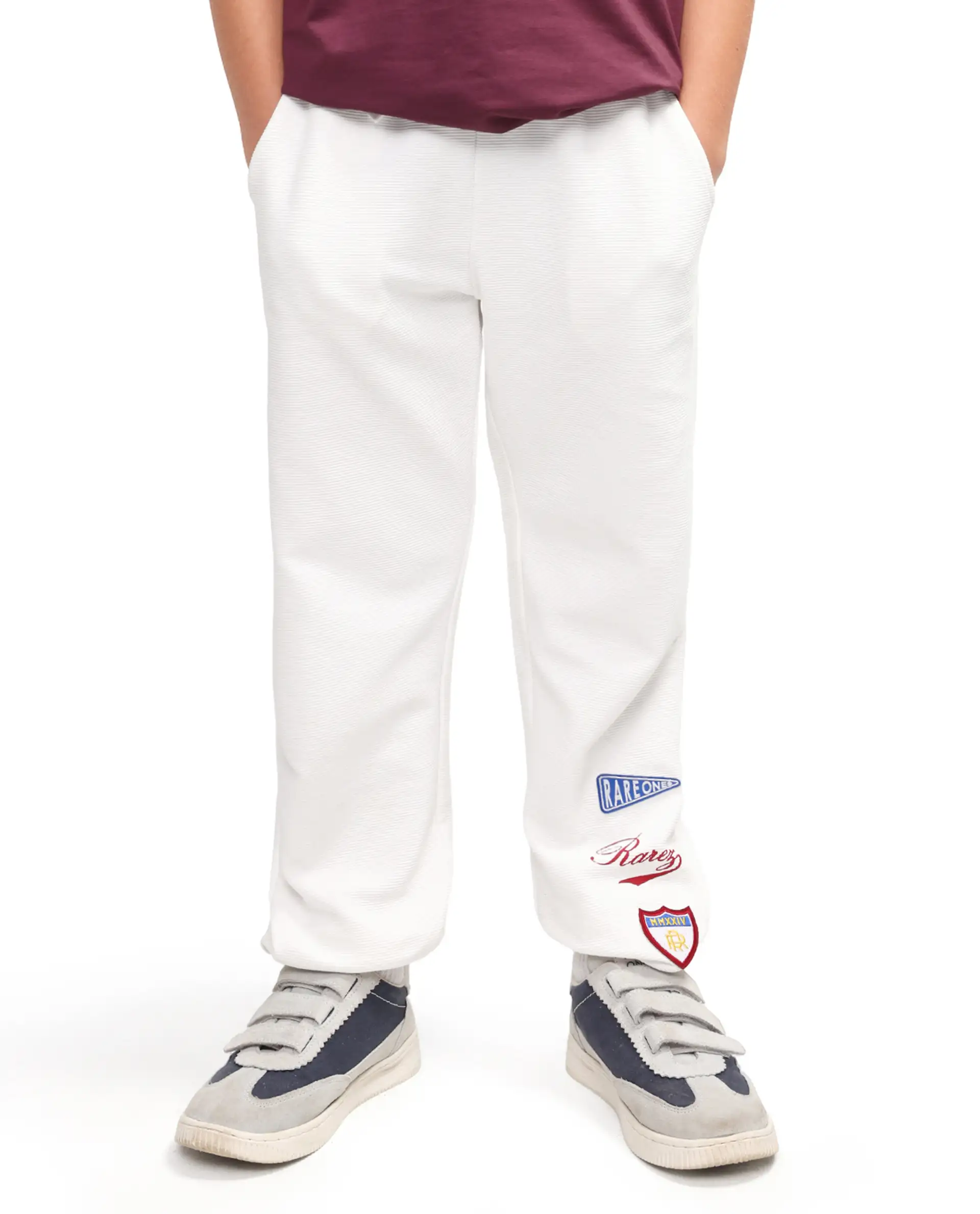 Rare Ones Kids Lando Off White Cotton Blend Fabric Drawstring Closure Jogger Fit Track Pant - Image 2