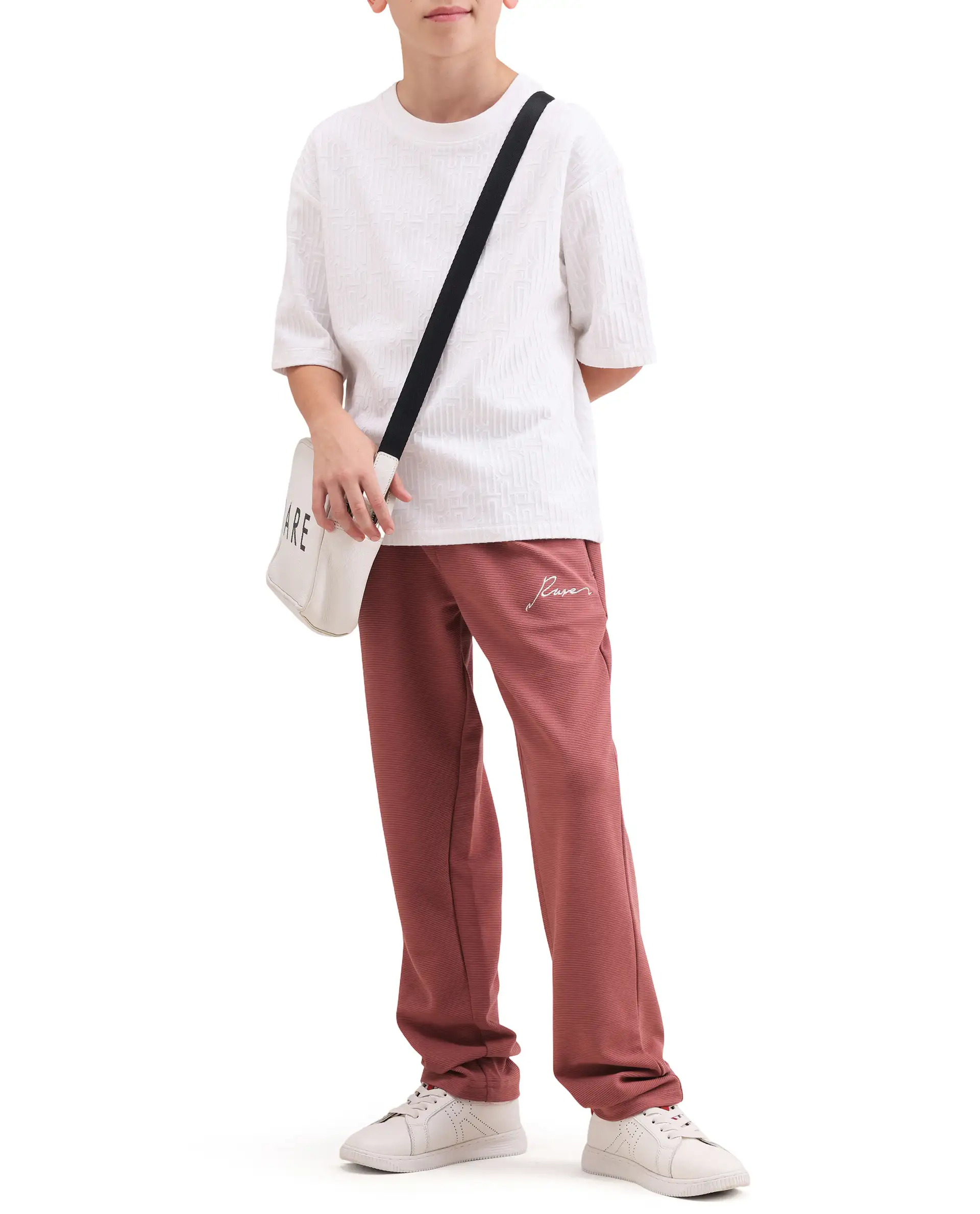 Rare Ones Kids Ned Dusky Red Cotton Blend Fabric Drawstring Closure Hd Print Straight Fit Track Pant - Image 3