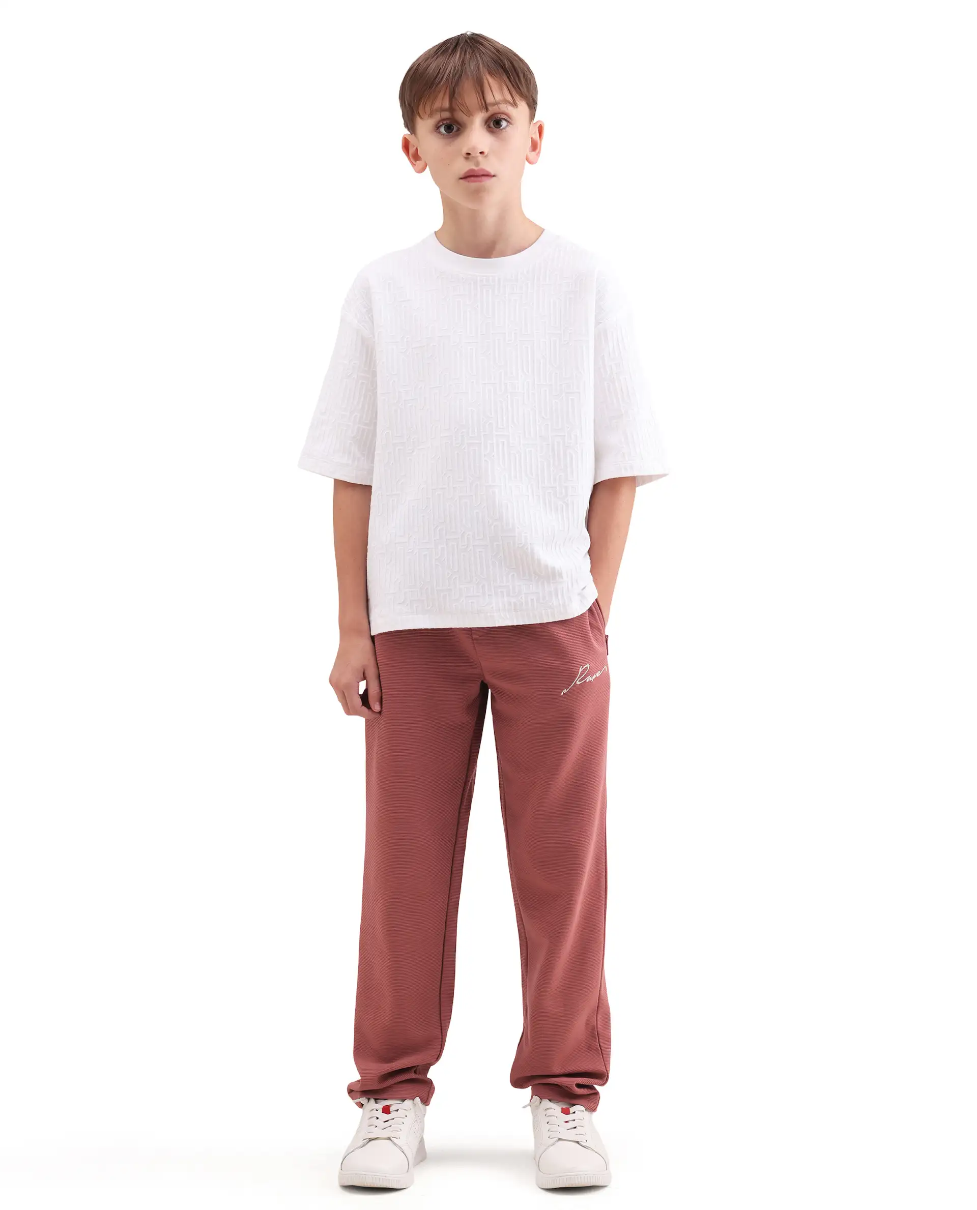 Rare Ones Kids Ned Dusky Red Cotton Blend Fabric Drawstring Closure Hd Print Straight Fit Track Pant - Image 5