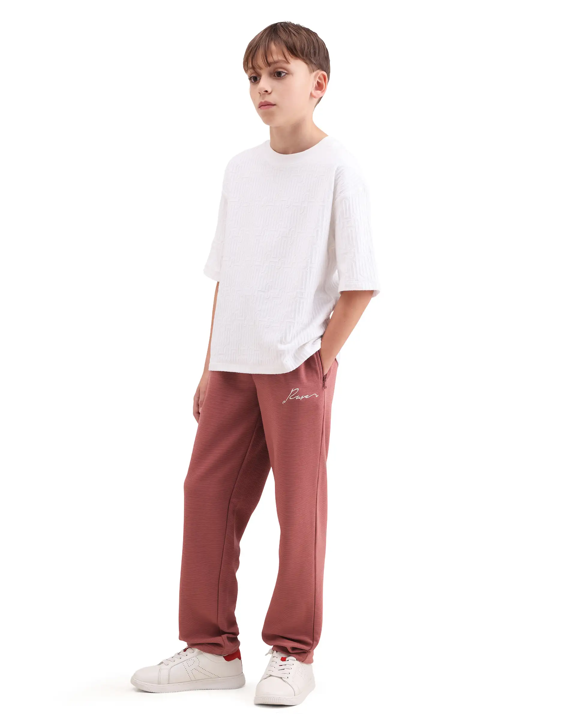 Rare Ones Kids Ned Dusky Red Cotton Blend Fabric Drawstring Closure Hd Print Straight Fit Track Pant - Image 6
