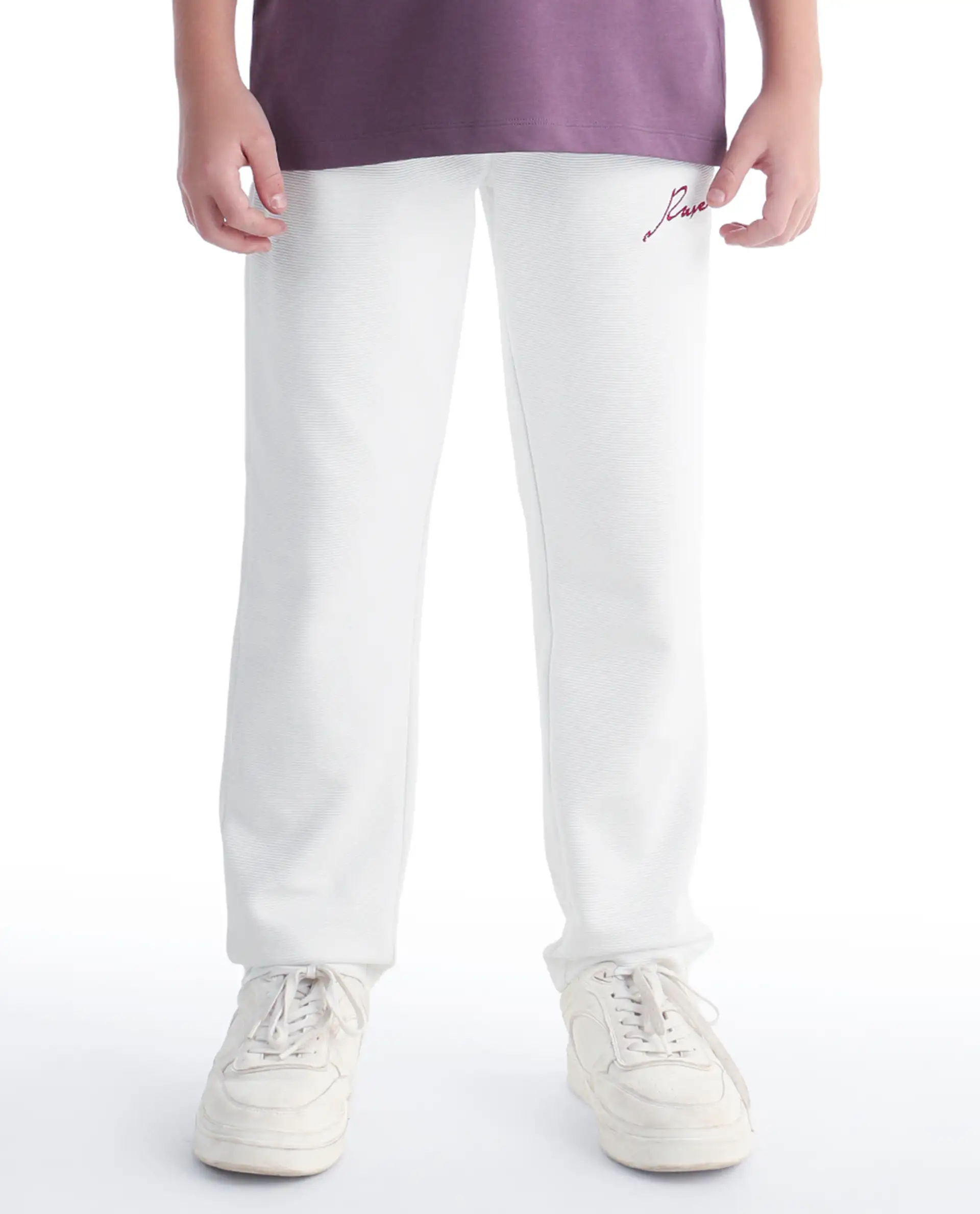 Rare Ones Kids Ned Off White Cotton Blend Fabric Drawstring Closure Hd Print Straight Fit Track Pant - Image 2