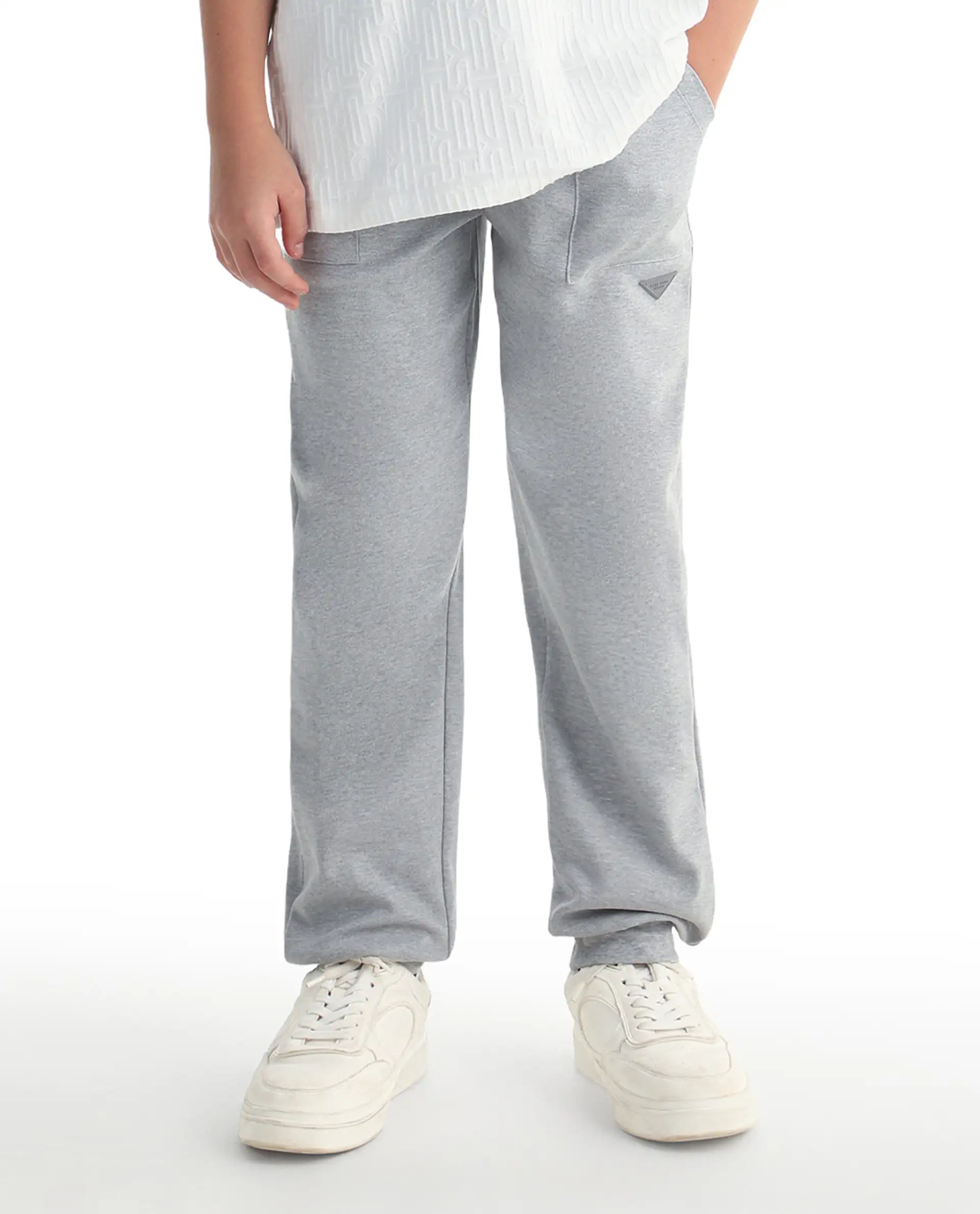Rare Ones Kids Risto Melange Grey Cotton Blend Fabric Drawstring Closure Jogger Fit Track Pant - Image 2