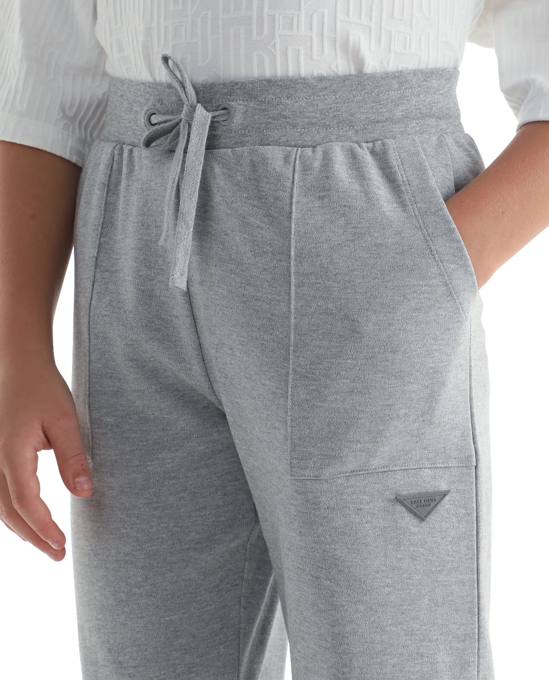 Rare Ones Kids Risto Melange Grey Cotton Blend Fabric Drawstring Closure Jogger Fit Track Pant - Image 3