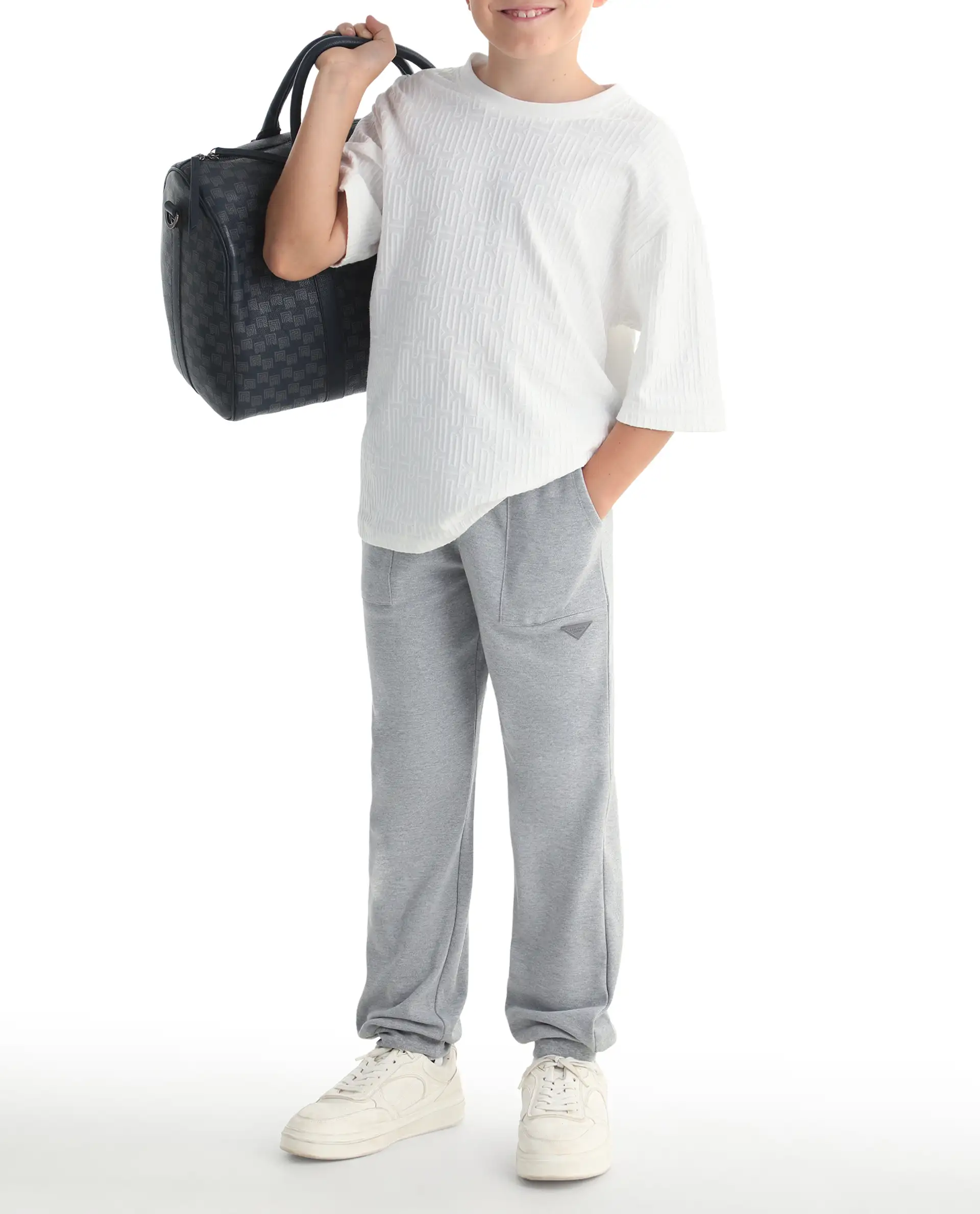 Rare Ones Kids Risto Melange Grey Cotton Blend Fabric Drawstring Closure Jogger Fit Track Pant - Image 4