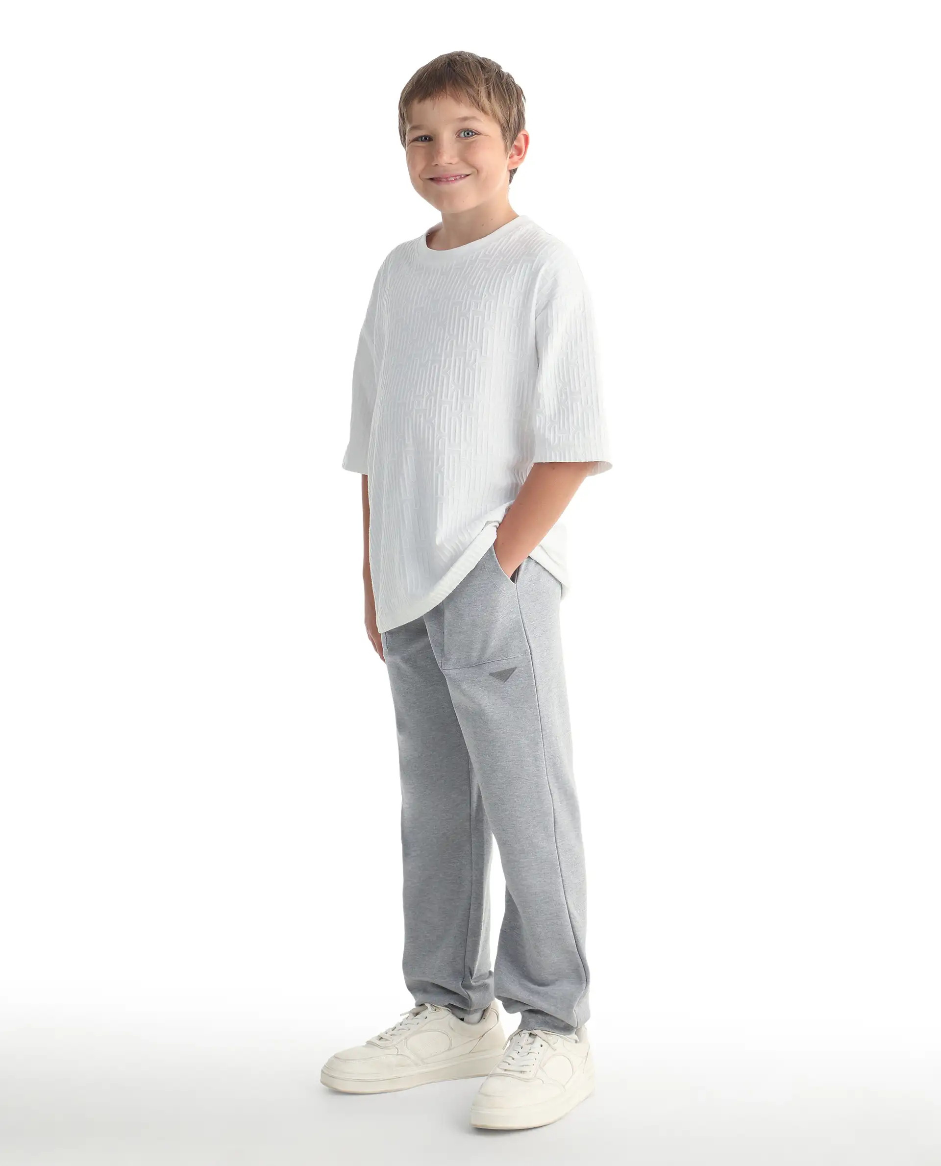 Rare Ones Kids Risto Melange Grey Cotton Blend Fabric Drawstring Closure Jogger Fit Track Pant - Image 6