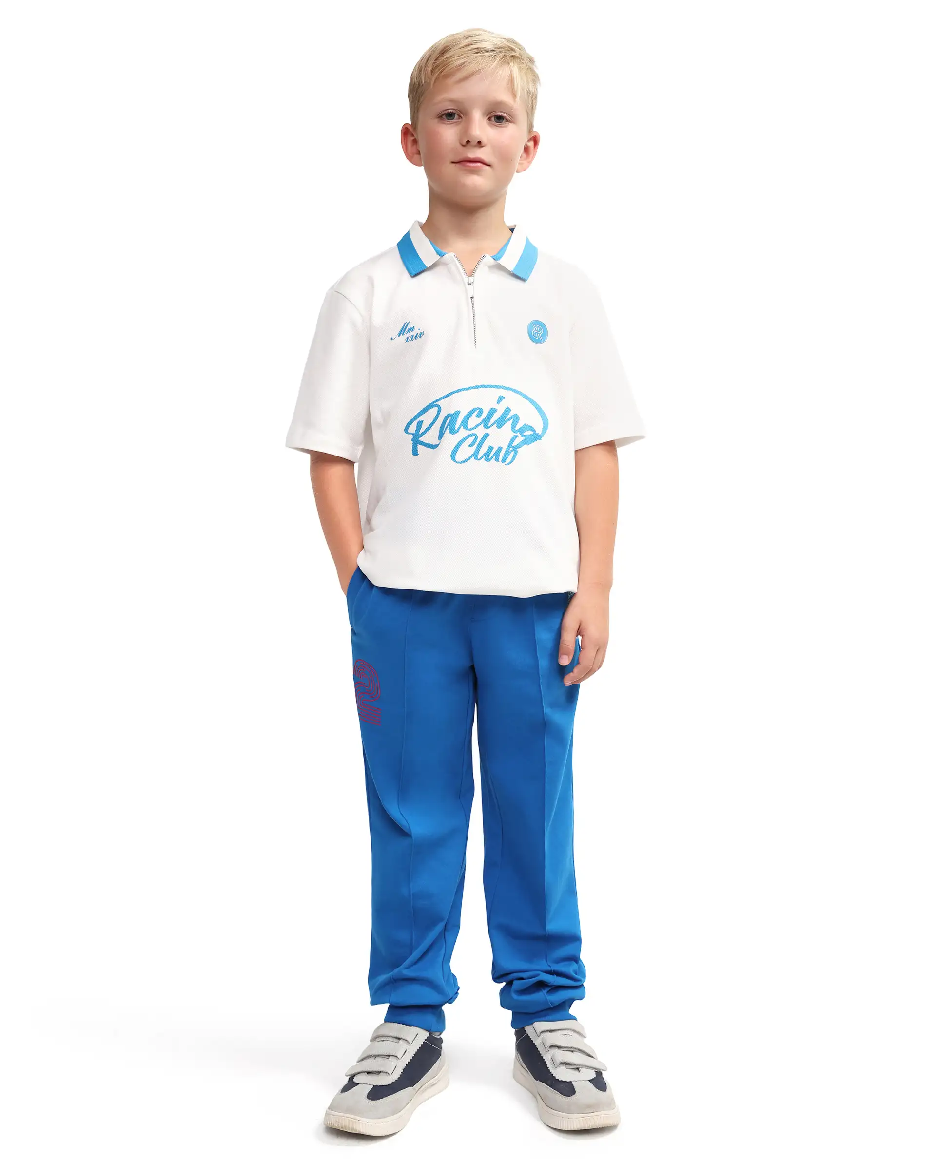 Rare Ones Kids Roni Blue Cotton Fabric Drawstring Closure Hd Print Jogger Fit Track Pant - Image 3