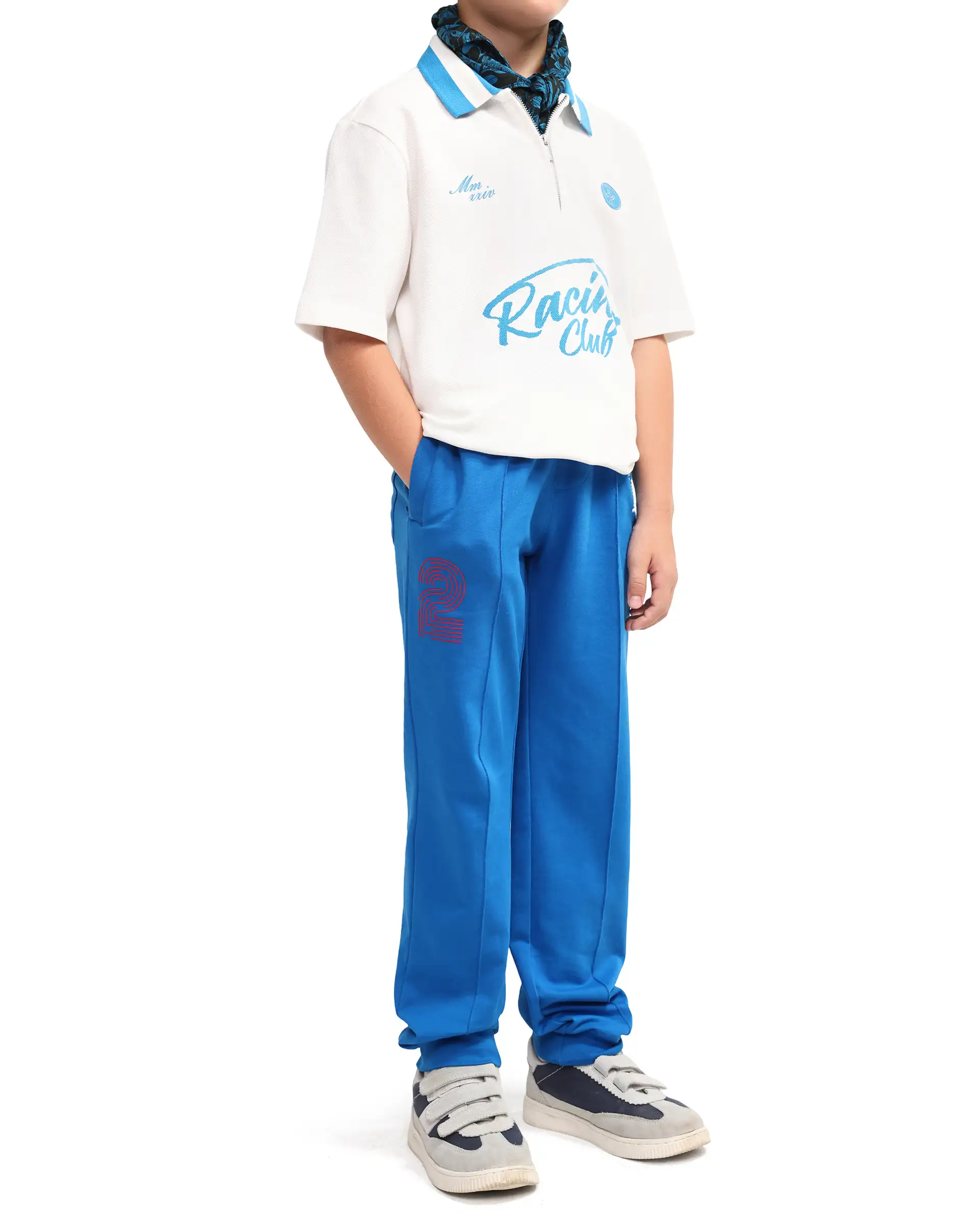 Rare Ones Kids Roni Blue Cotton Fabric Drawstring Closure Hd Print Jogger Fit Track Pant - Image 4