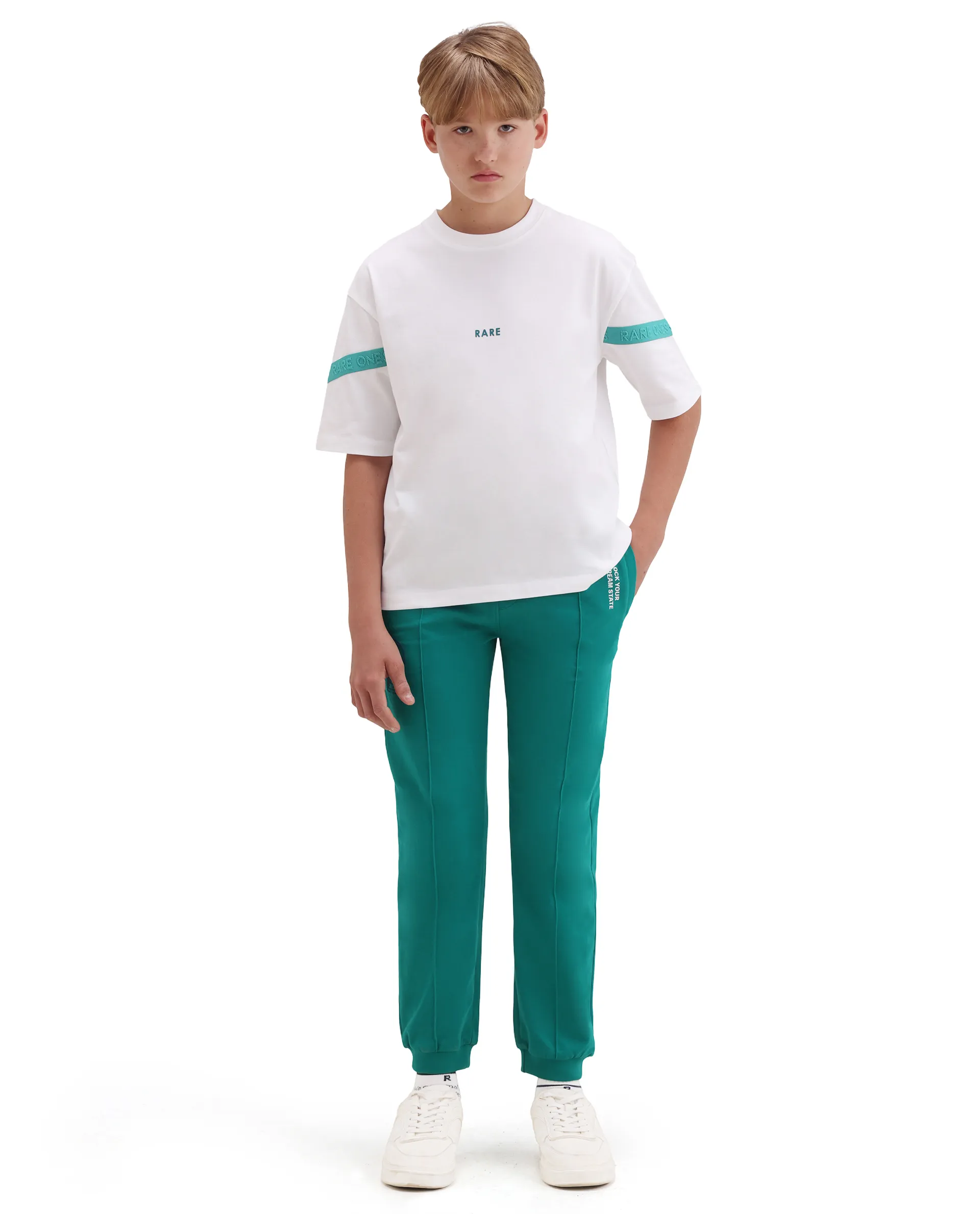 Rare Ones Kids Roni Green Cotton Fabric Drawstring Closure Hd Print Jogger Fit Track Pant - Image 3